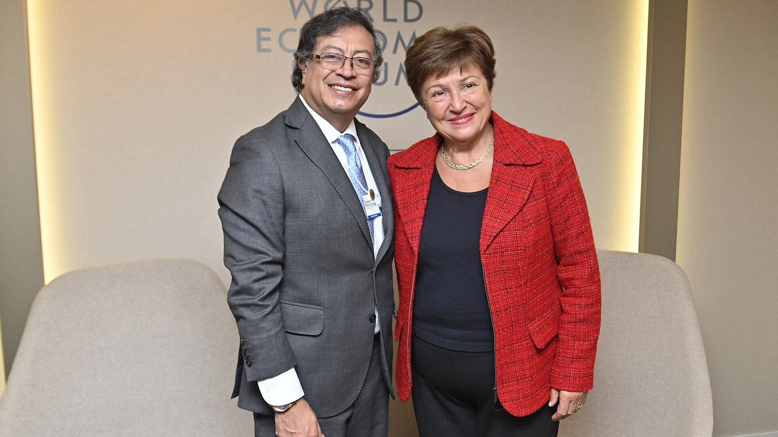 Gustavo Petro with IMF managing director Kristalina Georgieva at the World Economic Forum in Davos