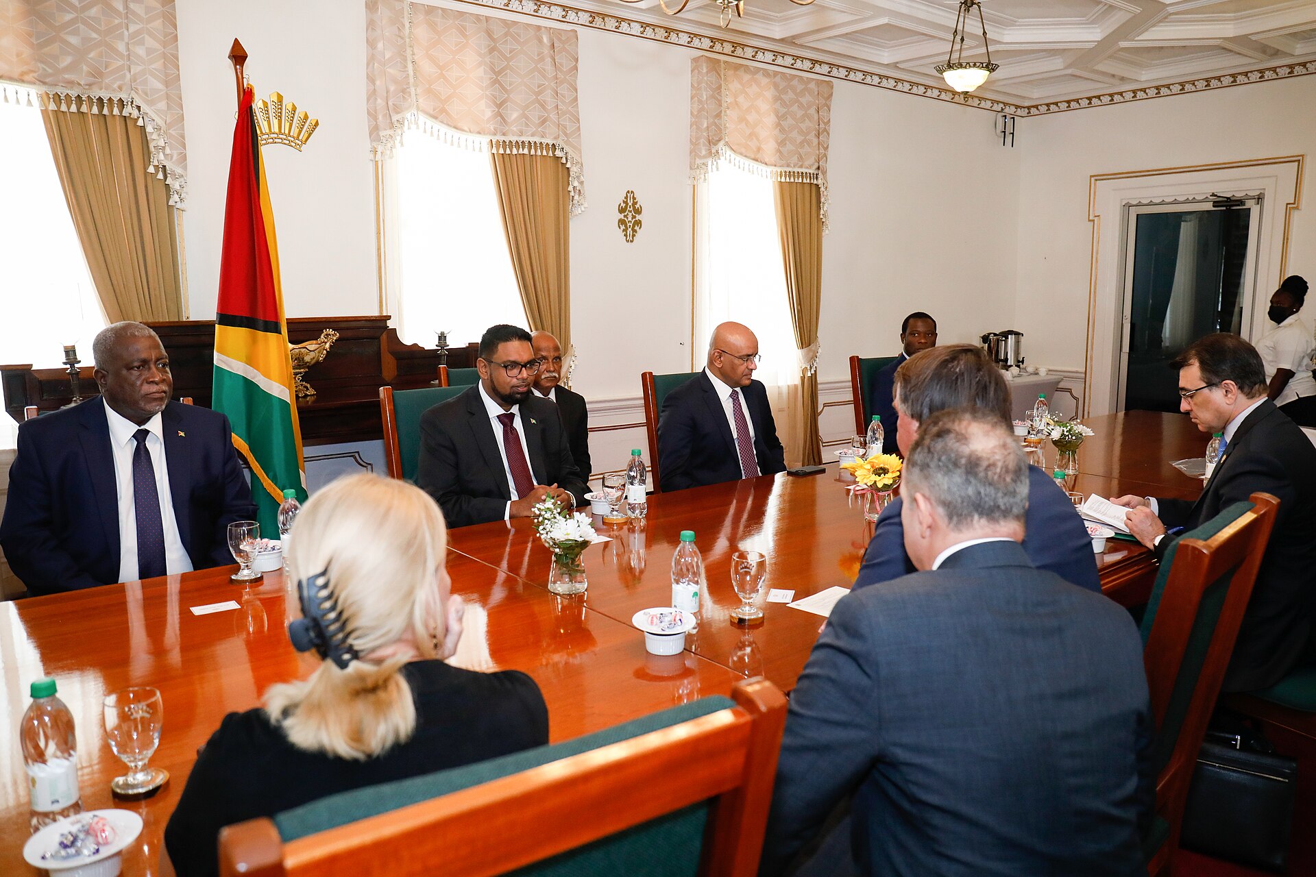 Irfaan Ali and senior Guyanese officials at talks with a Brazilian delegation in Georgetown in 2022
