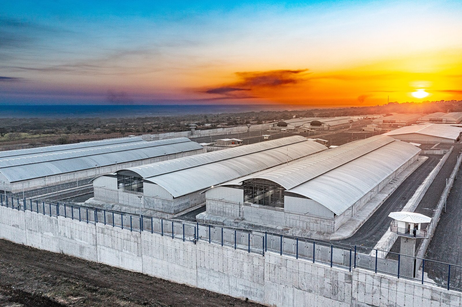 Aerial view of the CECOT mega-prison in El Salvador in January 2023