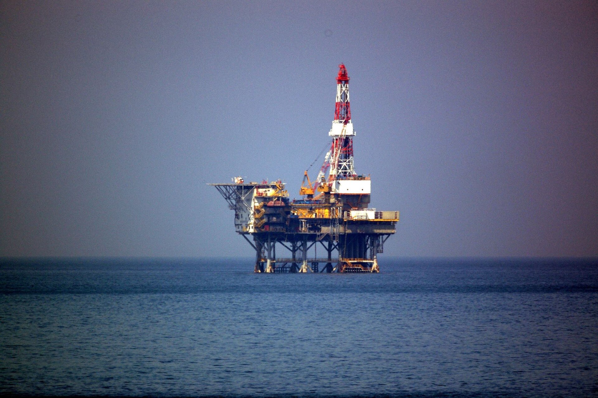An offshore drilling platform at sea
