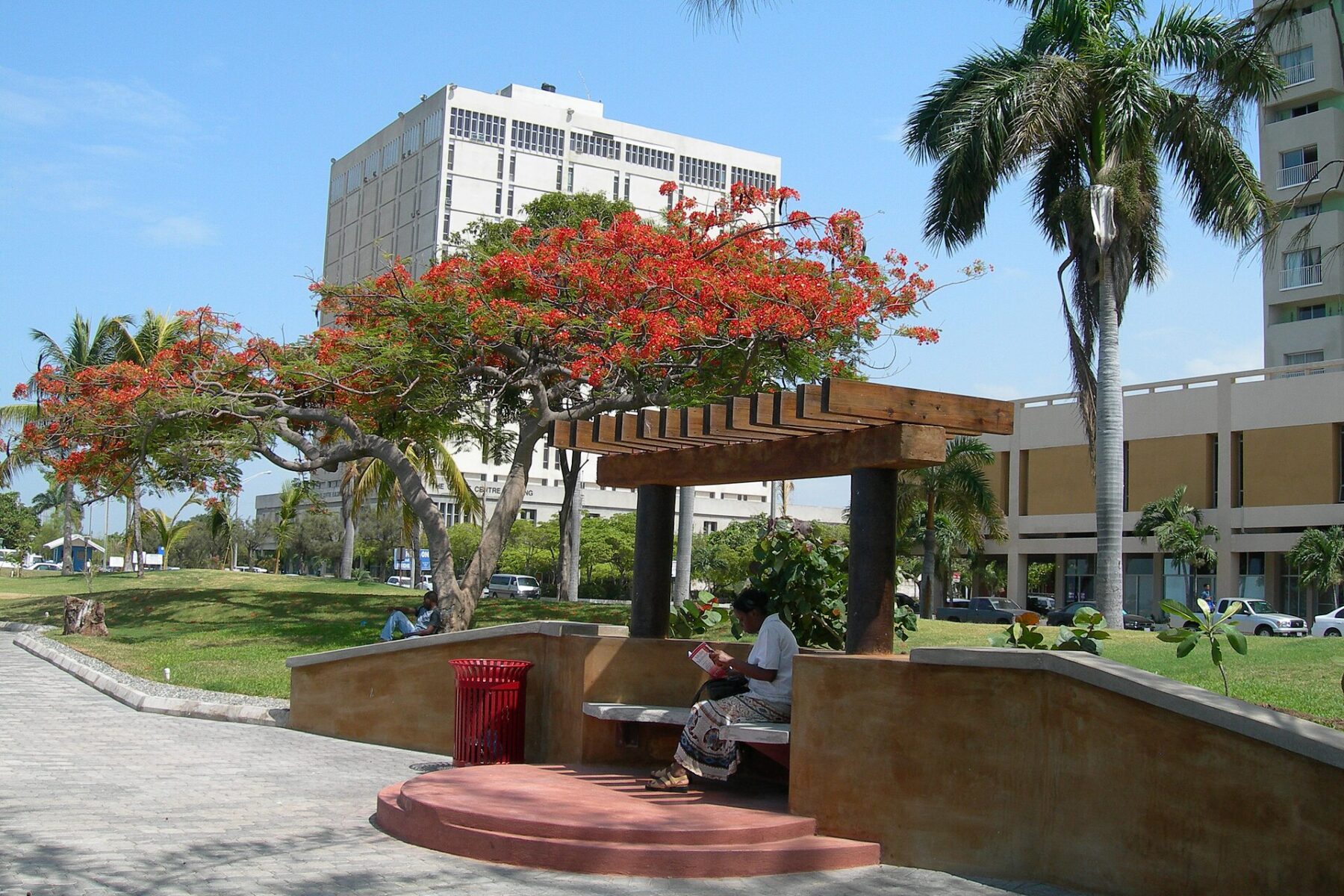 Park and office buildings on the Kingston waterfront, Jamaica