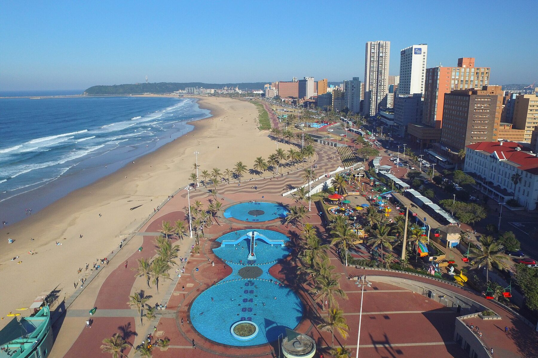 Aerial view of the Durban beachfront and promenade