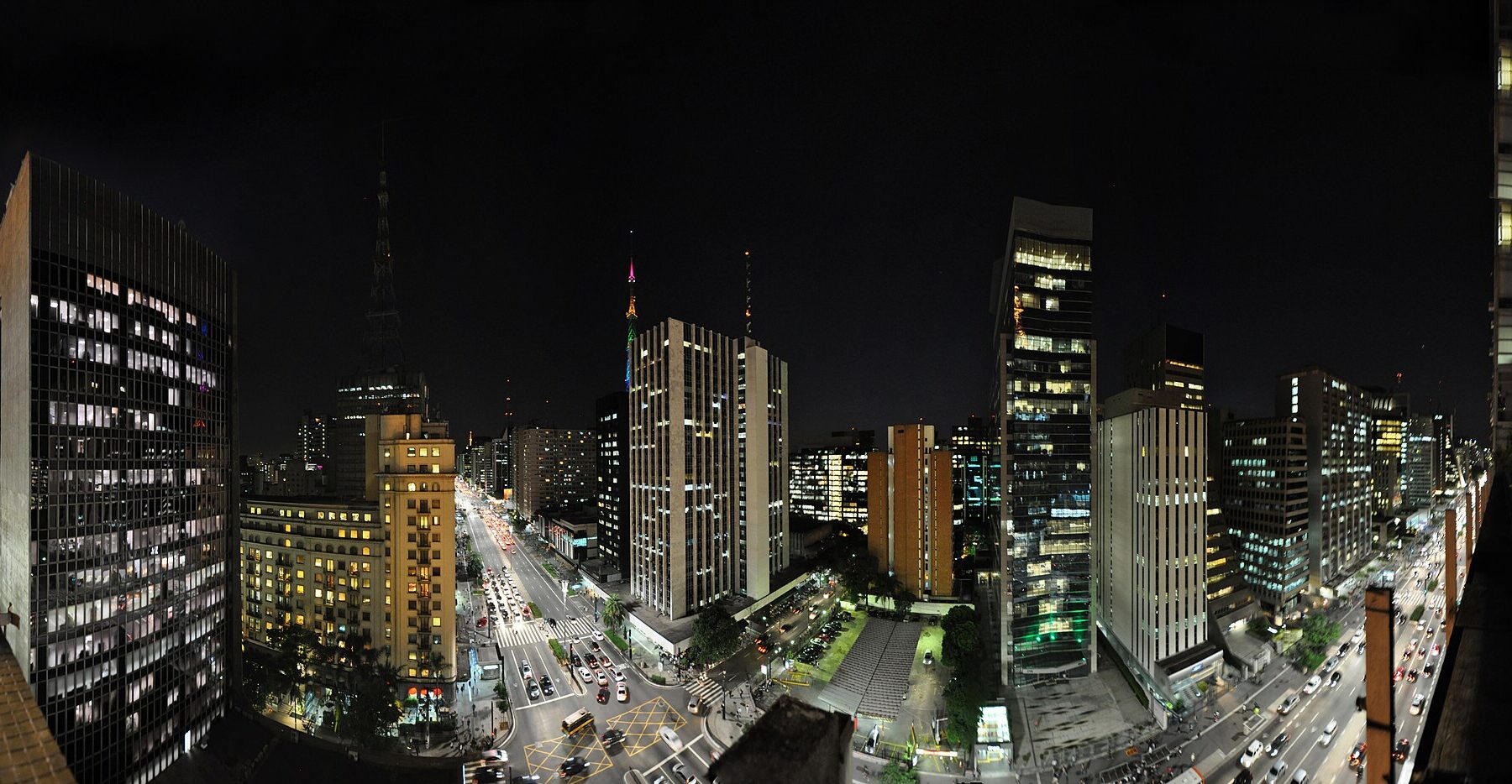 Avenida Paulista and office towers at night in São Paulo