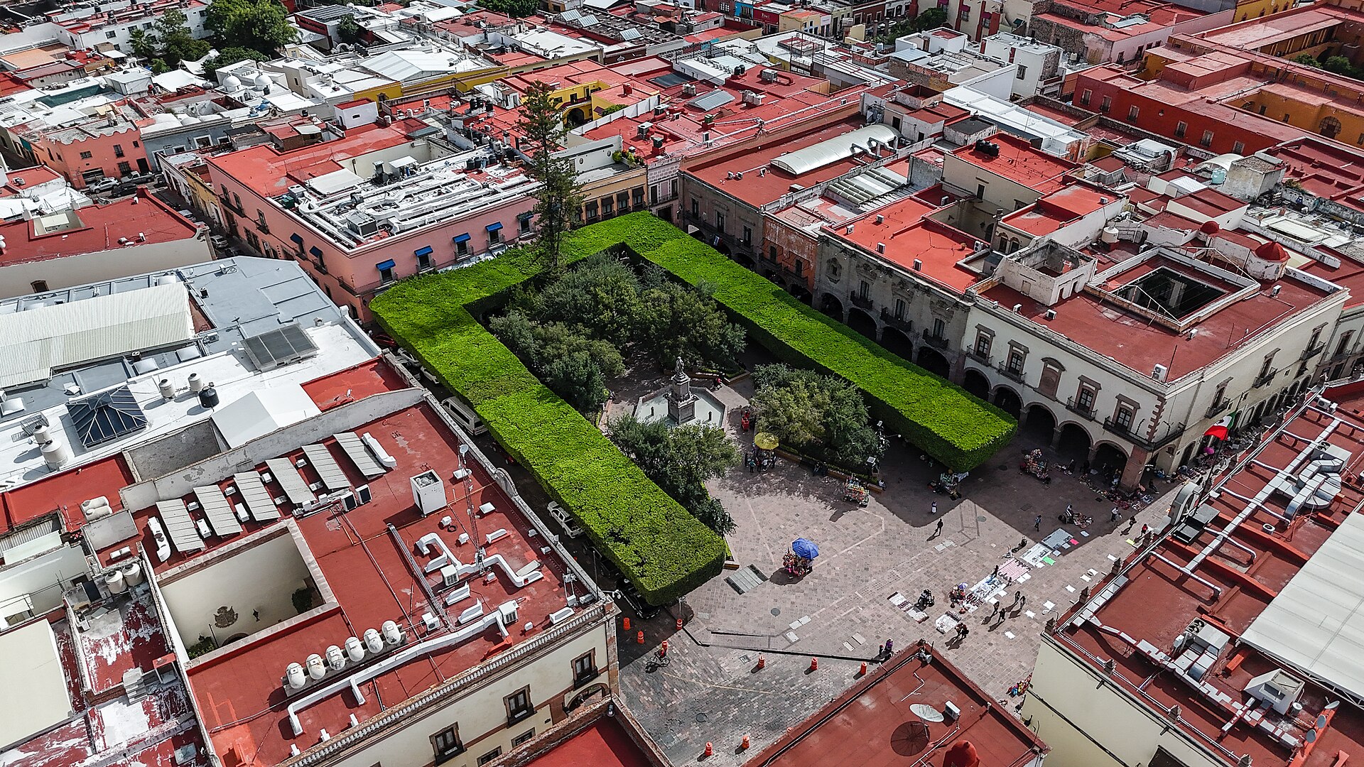 Aerial view of the Plaza de Armas in the historic centre of Querétaro, Mexico