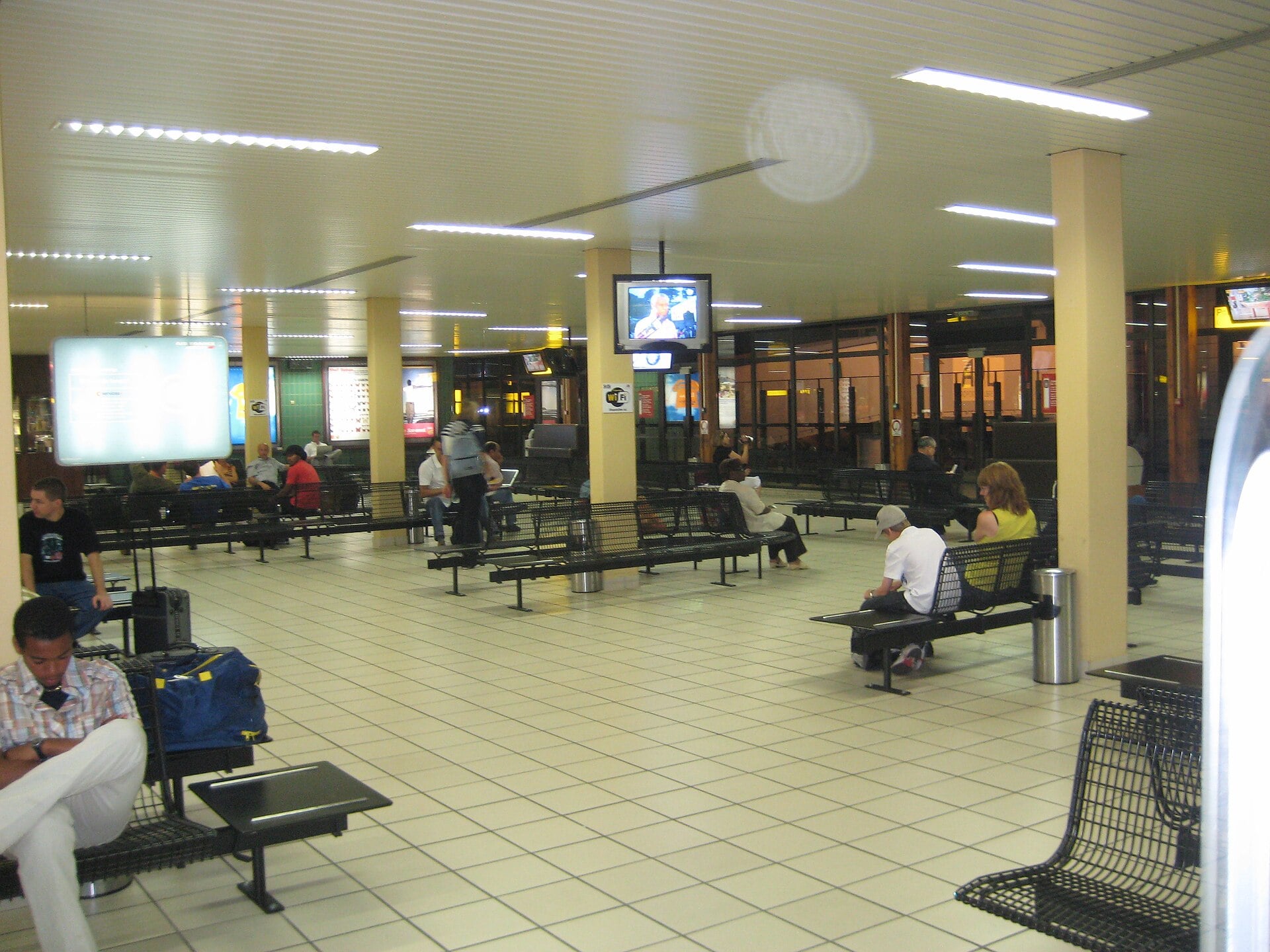 Passengers wait in the departure lounge of Léon-Mba International Airport in Libreville, Gabon