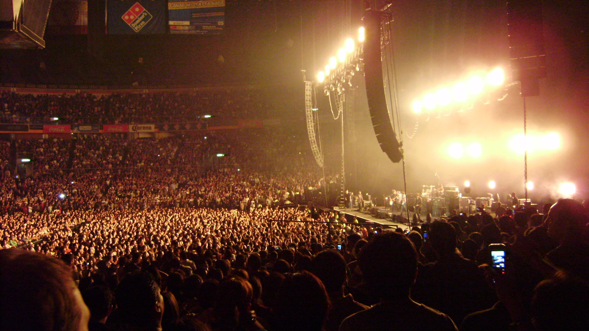 Crowd and stage at a concert in the Palacio de los Deportes, Mexico City