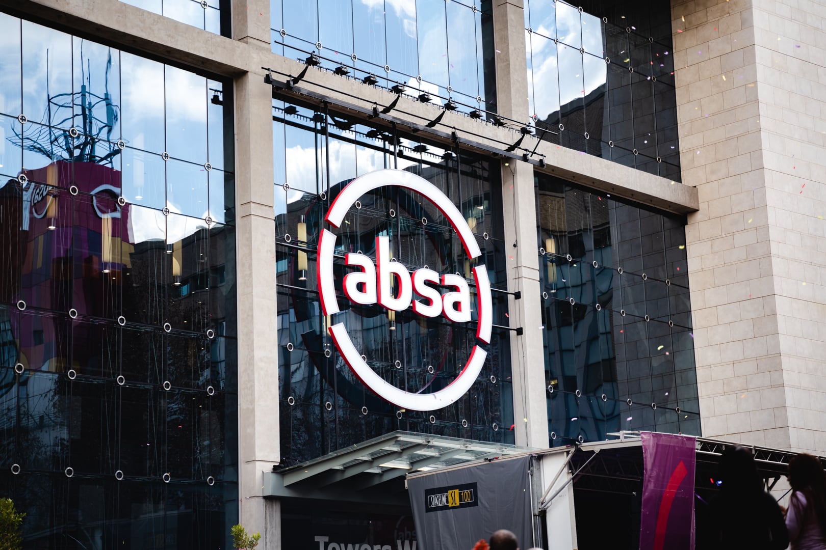 Absa logo on the bank’s head office building in Johannesburg, South Africa