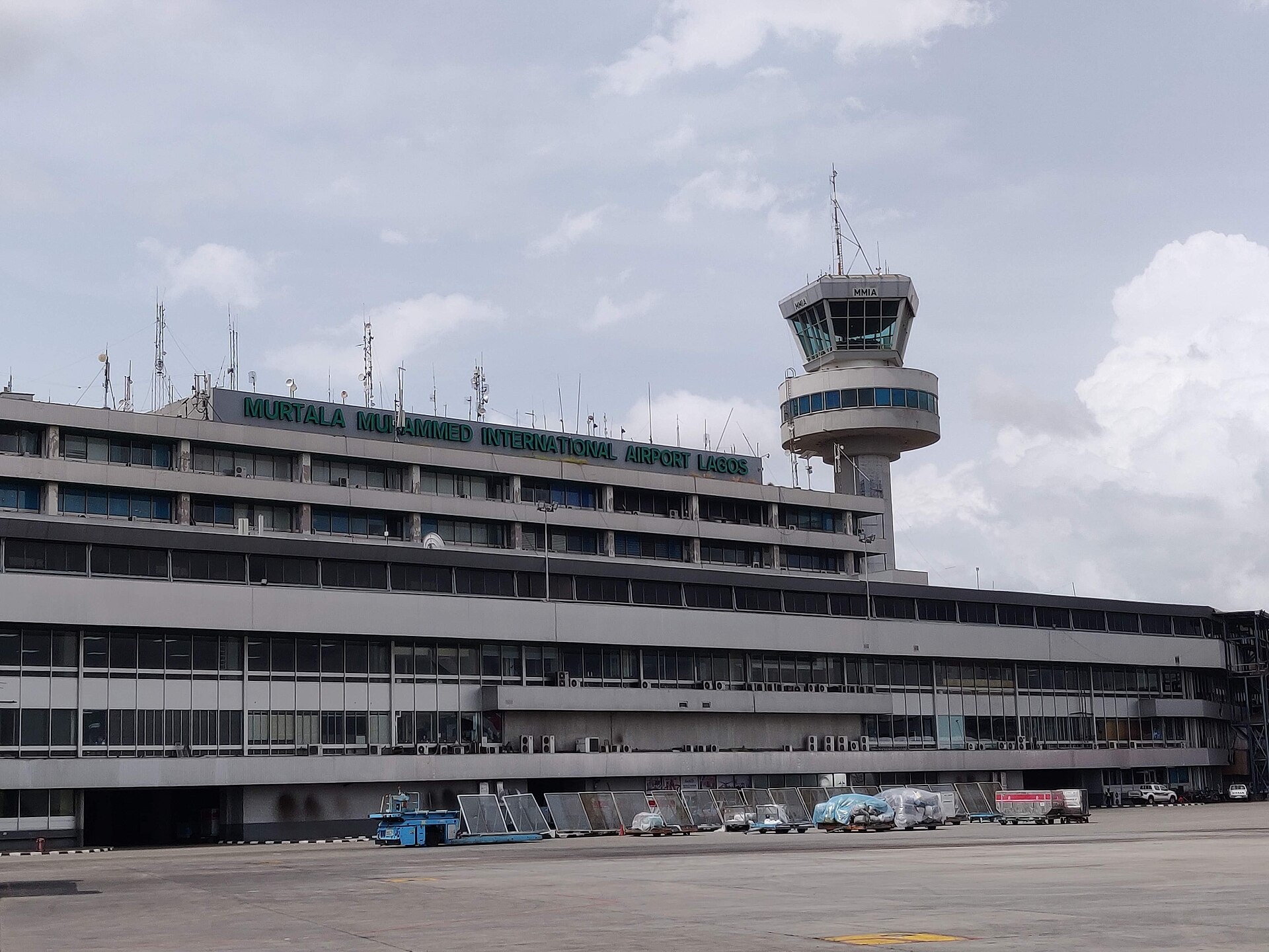 The international terminal building and control tower at Murtala Muhammed International Airport in Lagos