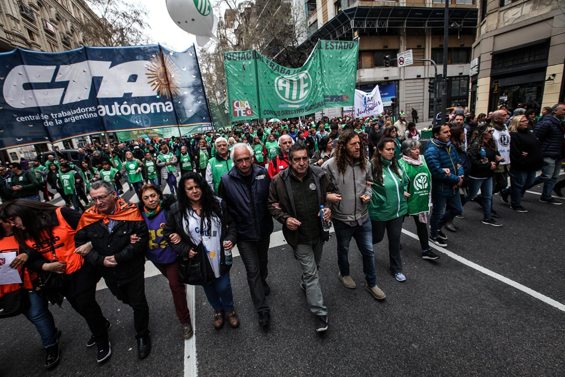 State workers of the ATE union and the CTA Autónoma labour federation march in Buenos Aires