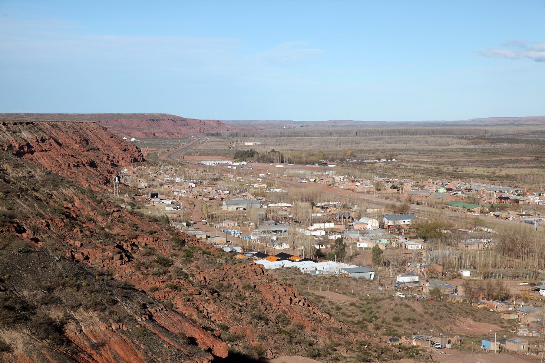 Aerial view of the town of Añelo, Neuquén Province, Argentina, at the heart of the Vaca Muerta shale region
