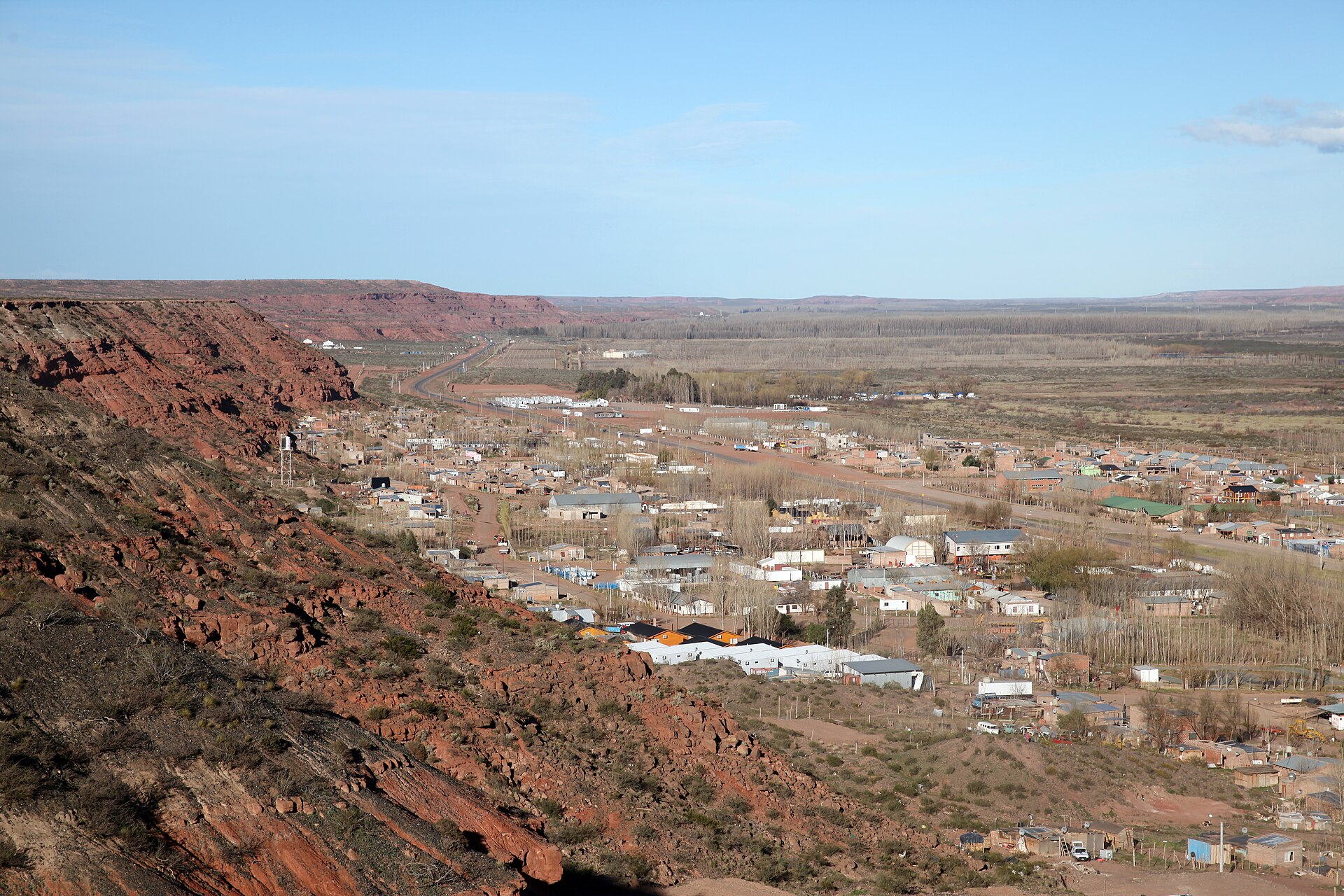 Aerial view of the town of Añelo, Neuquén Province, Argentina, at the heart of the Vaca Muerta shale region