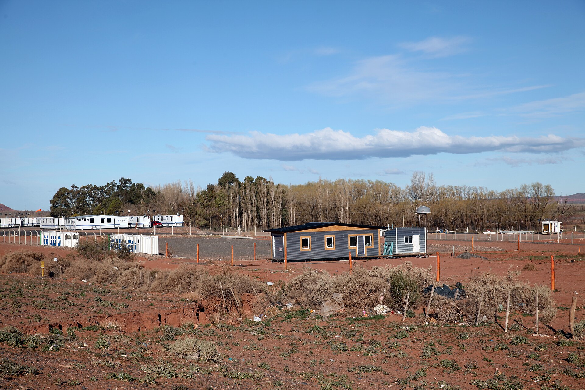 Modular buildings and trailers on the edge of Añelo, Neuquén Province, Argentina
