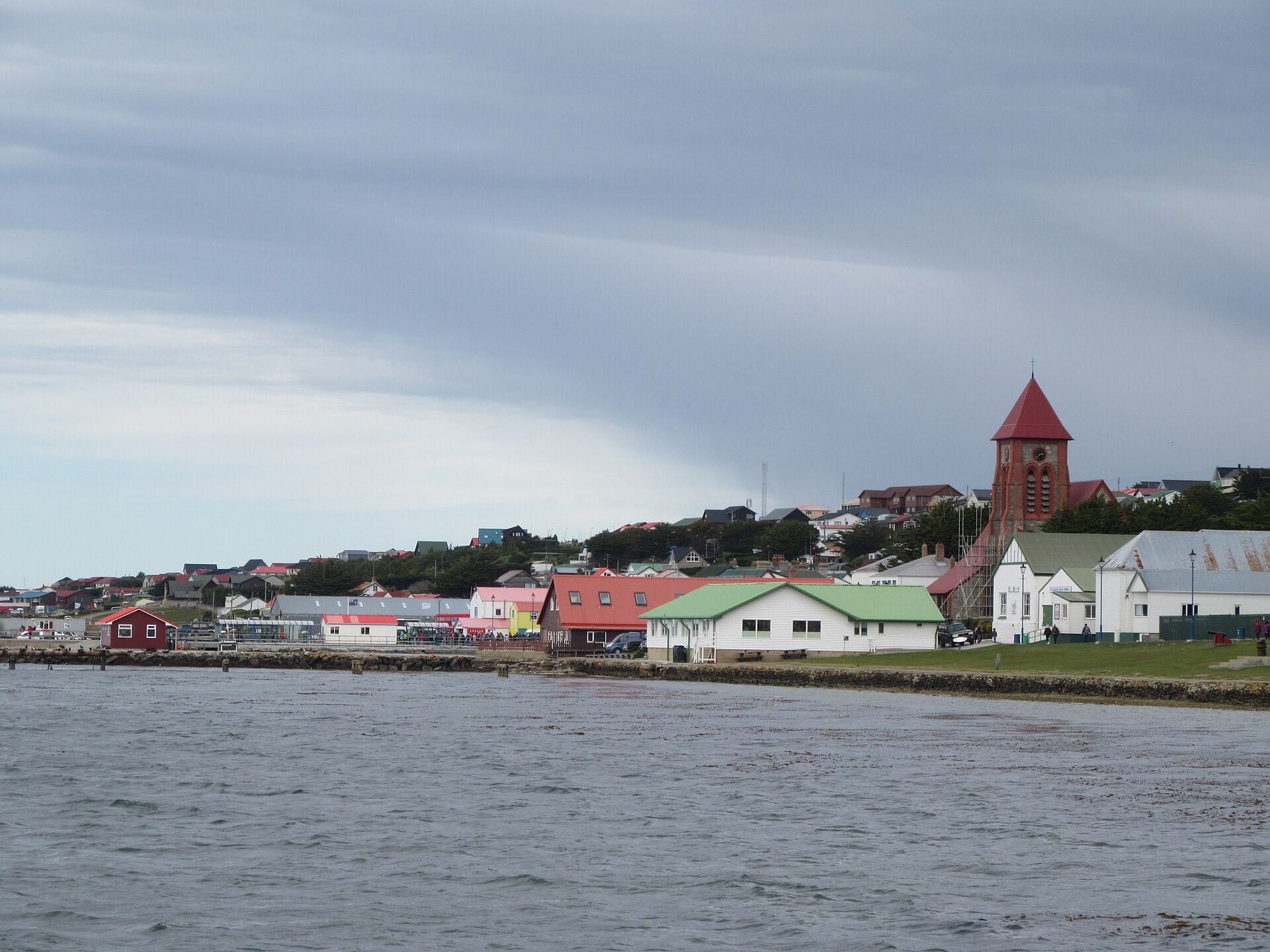 Stanley waterfront and Christ Church Cathedral, Falkland Islands
