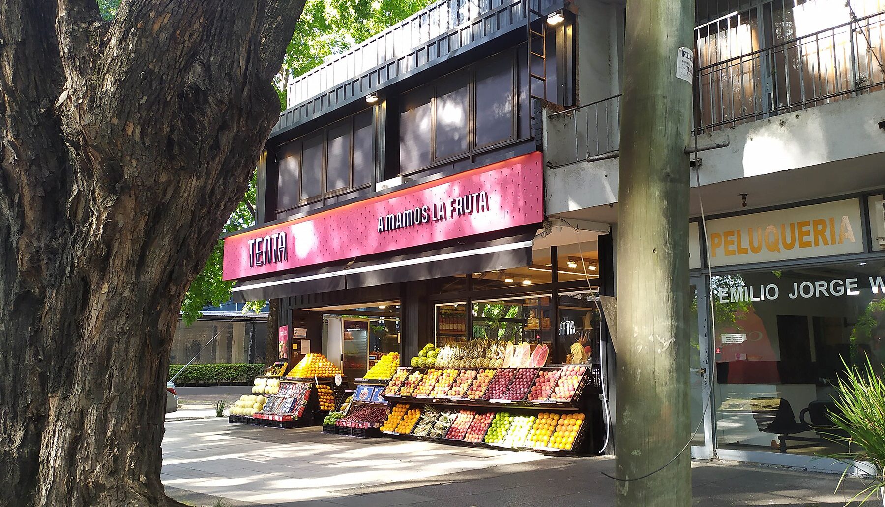Fruit and vegetables on display outside a greengrocer in Martínez, Buenos Aires province, Argentina