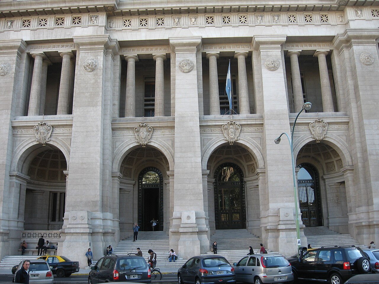 Stone facade and entrance stairs of the Palace of Justice in Buenos Aires