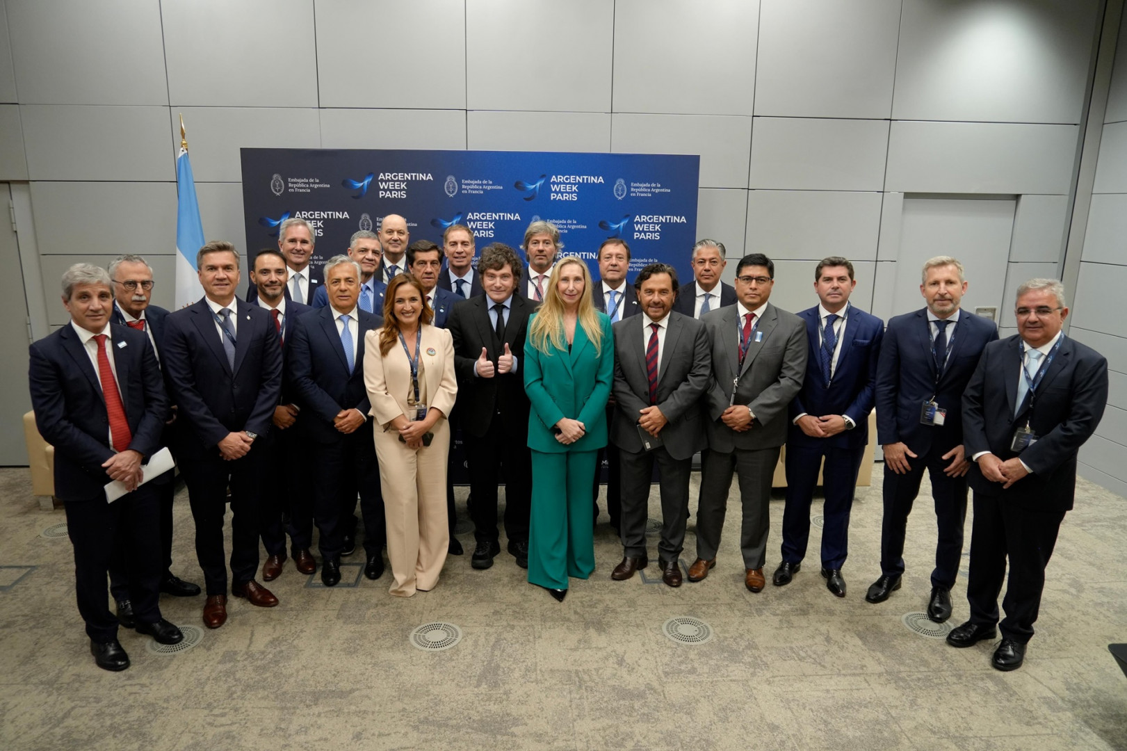 Argentina's President Javier Milei with provincial governors and officials at Argentina Week Paris