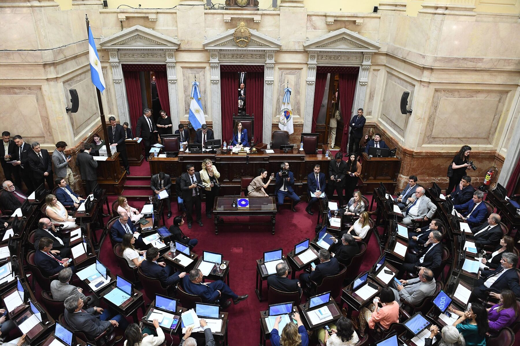 Senators seated in the chamber of the Argentine Senate in Buenos Aires during a special public session
