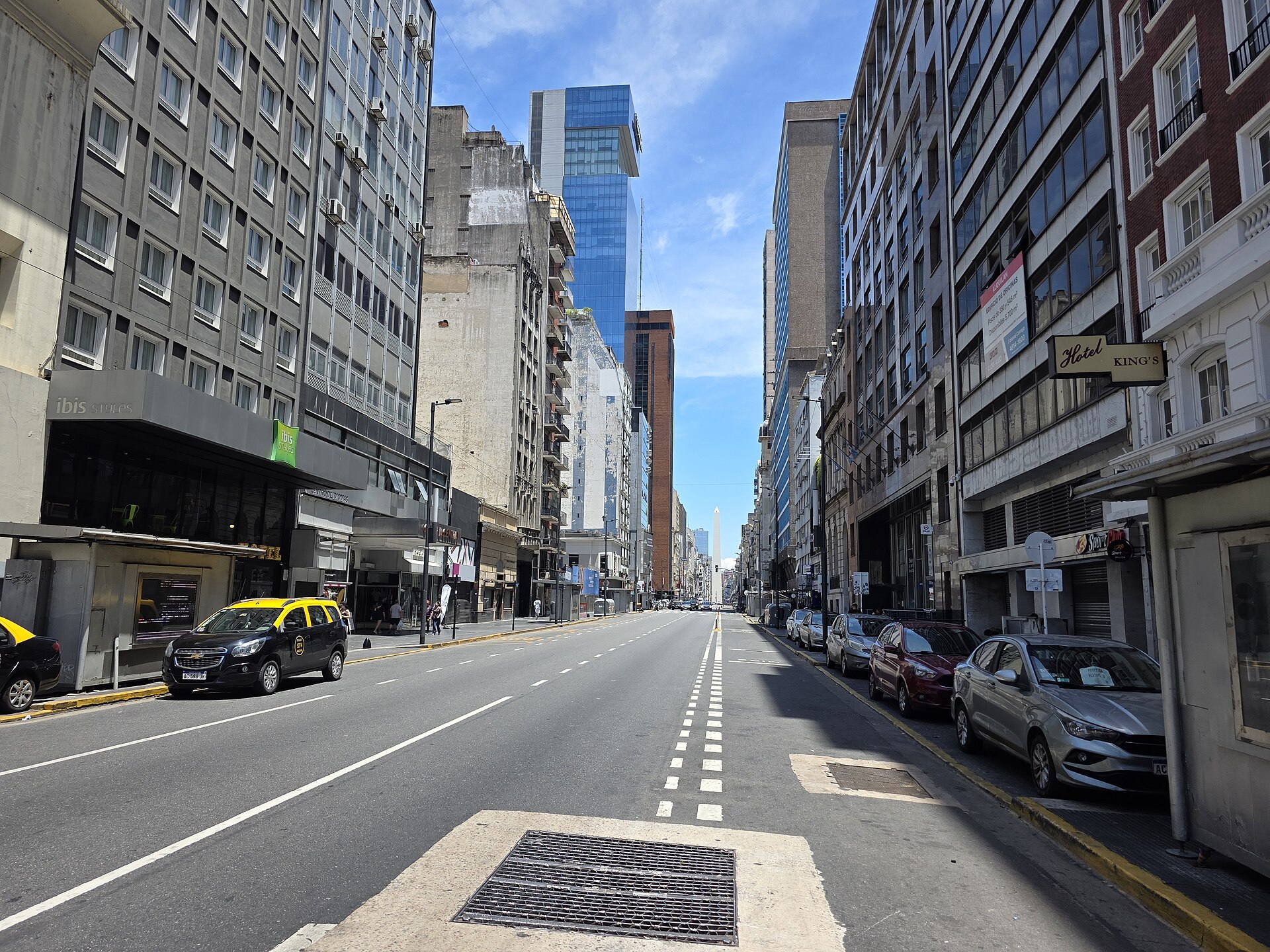 Avenida Corrientes in Buenos Aires on a Sunday morning, looking toward the Obelisk