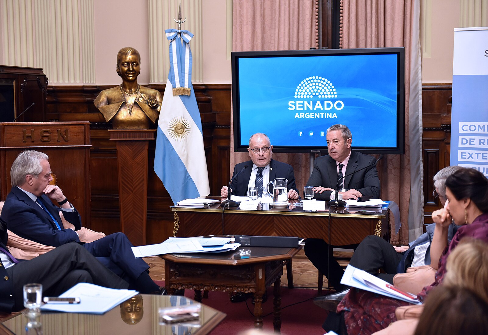 A Senate committee meeting in the Eva Perón room of the Argentine Congress in Buenos Aires