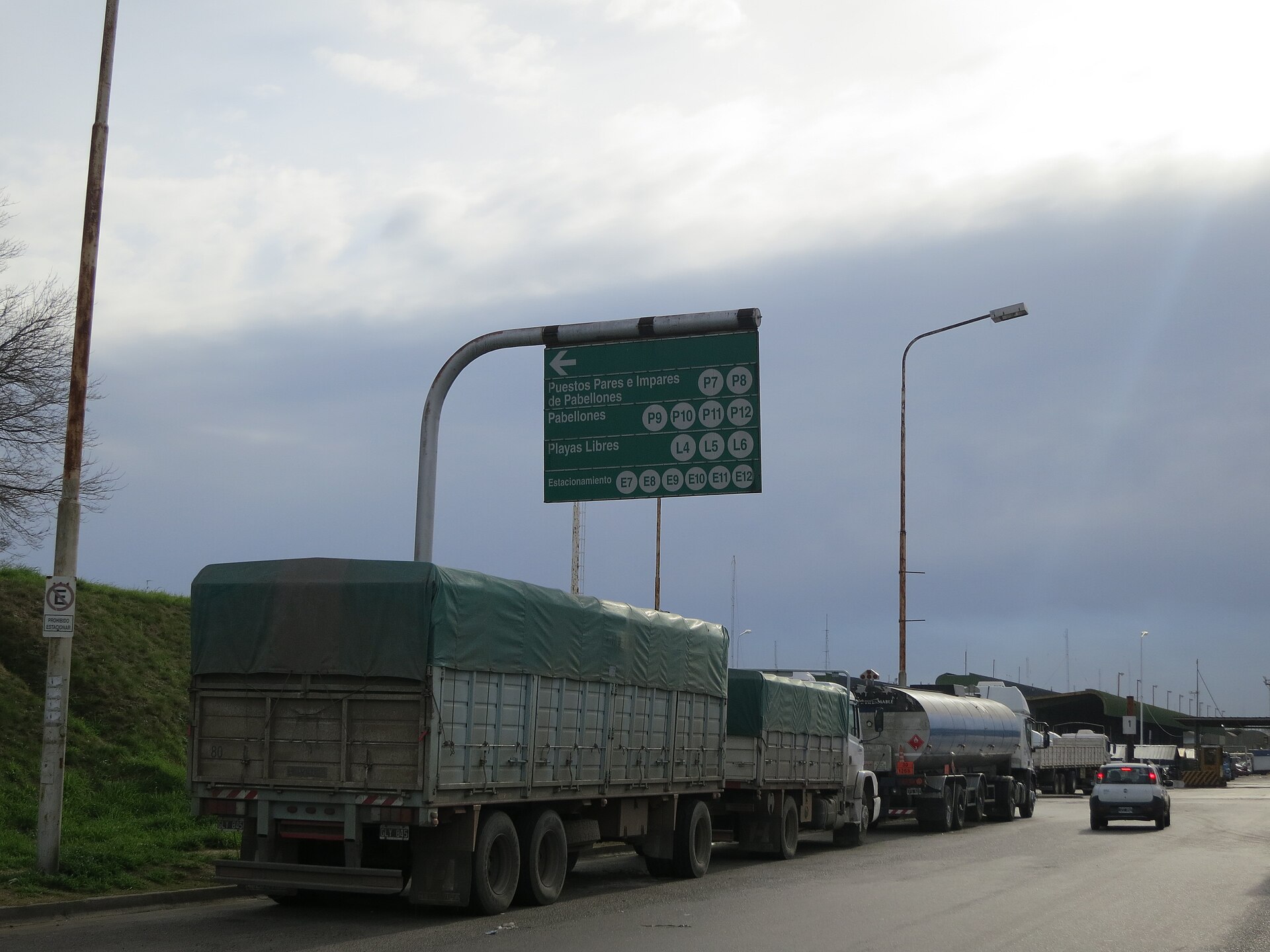 Freight trucks queue near the Mercado Central wholesale market in Tapiales, Buenos Aires Province, Argentina