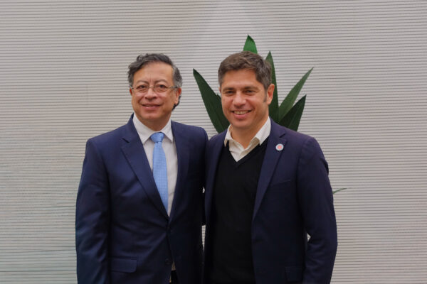 Axel Kicillof, governor of Buenos Aires Province, standing beside then Colombian President Gustavo Petro in Barcelona