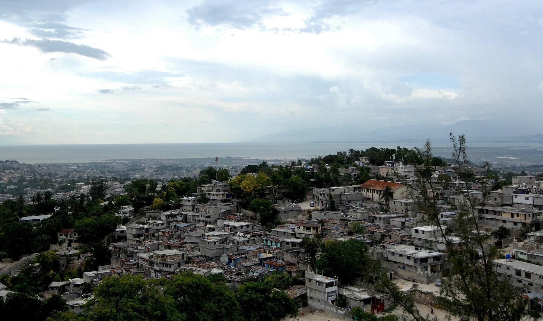 Hillside homes in Port-au-Prince with the Caribbean bay beyond, seen from the UN mission headquarters in 2008
