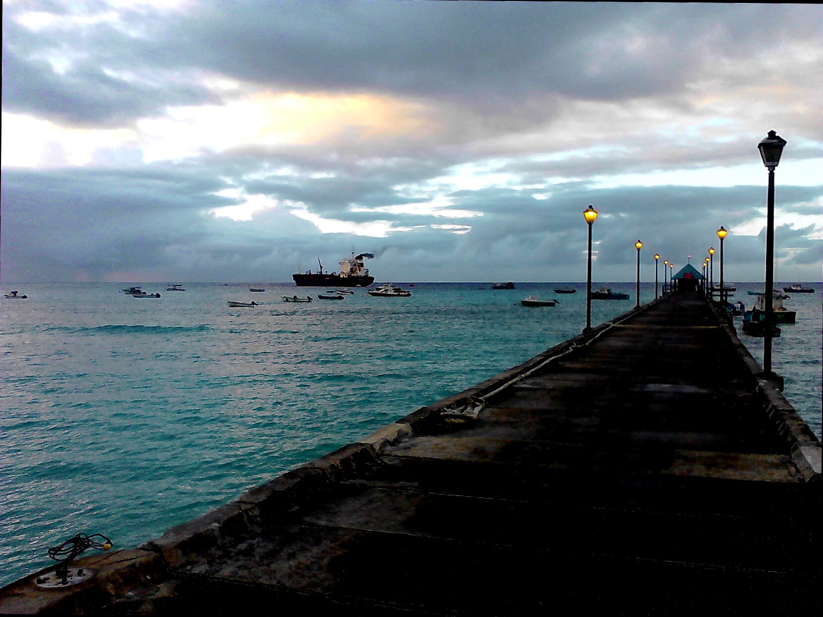 Fishing boats moored off the pier at Oistins, the south-coast fishing town of Barbados