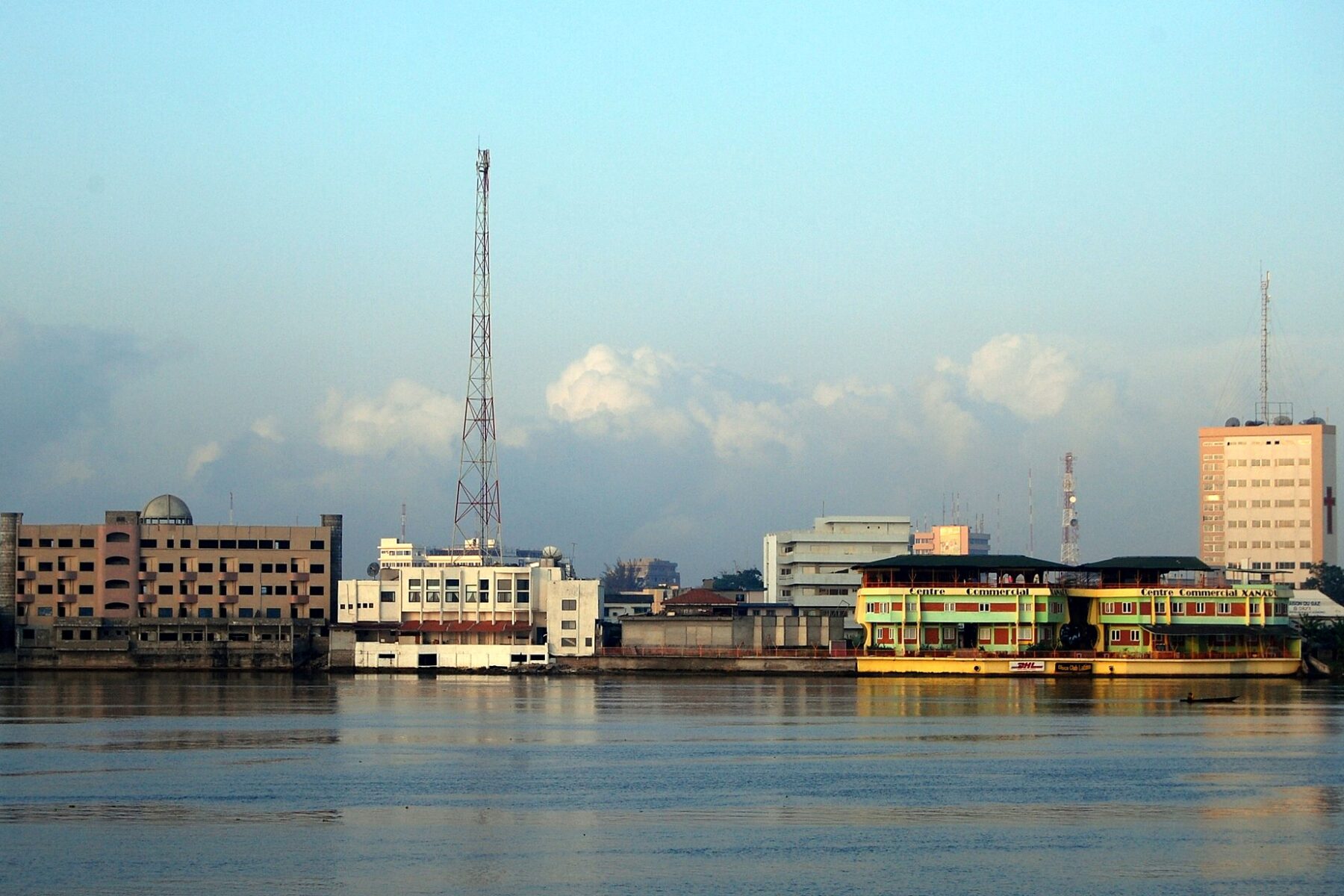 Cotonou waterfront seen across the lagoon in Benin