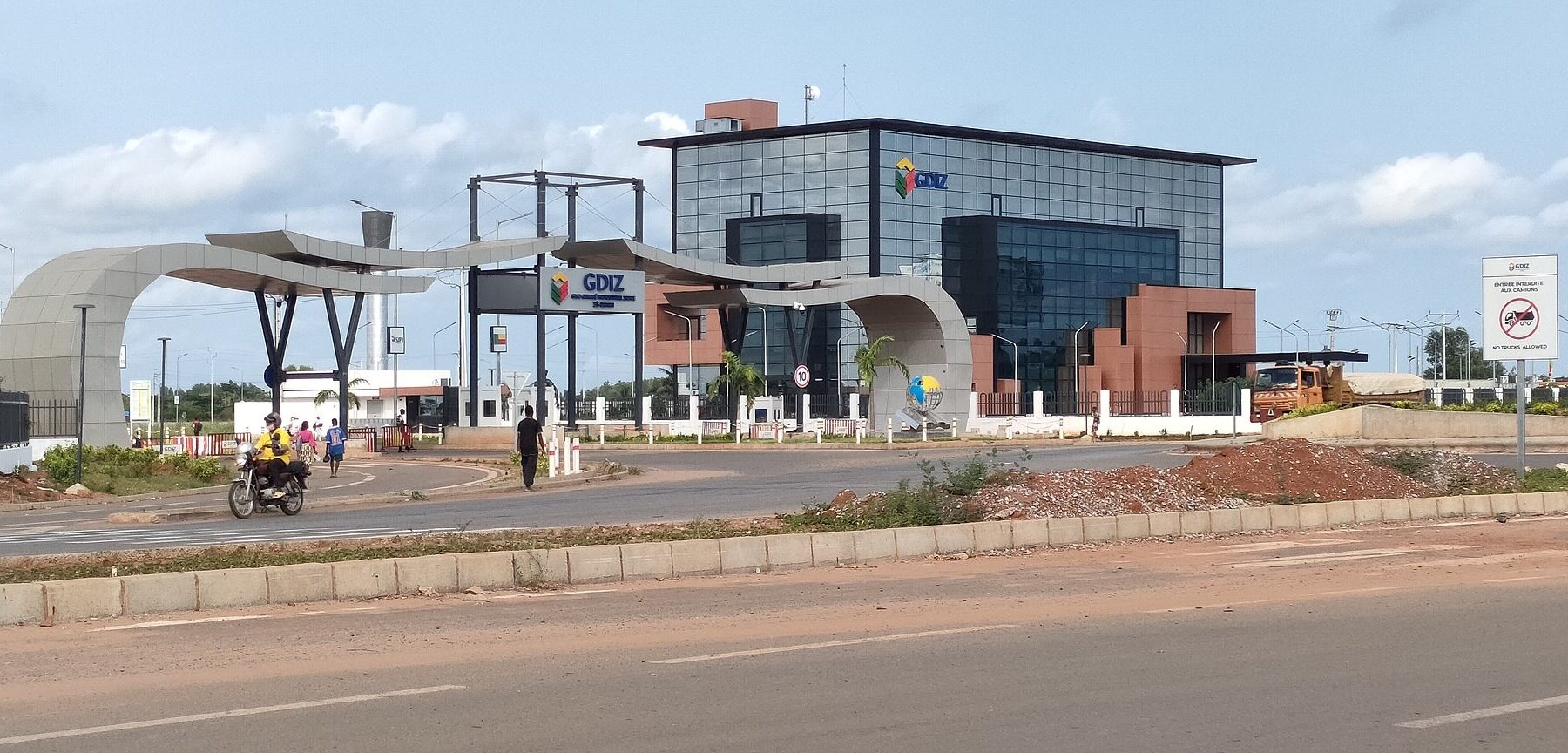 Entrance gate and administration building of the Glo-Djigbé Industrial Zone in Benin