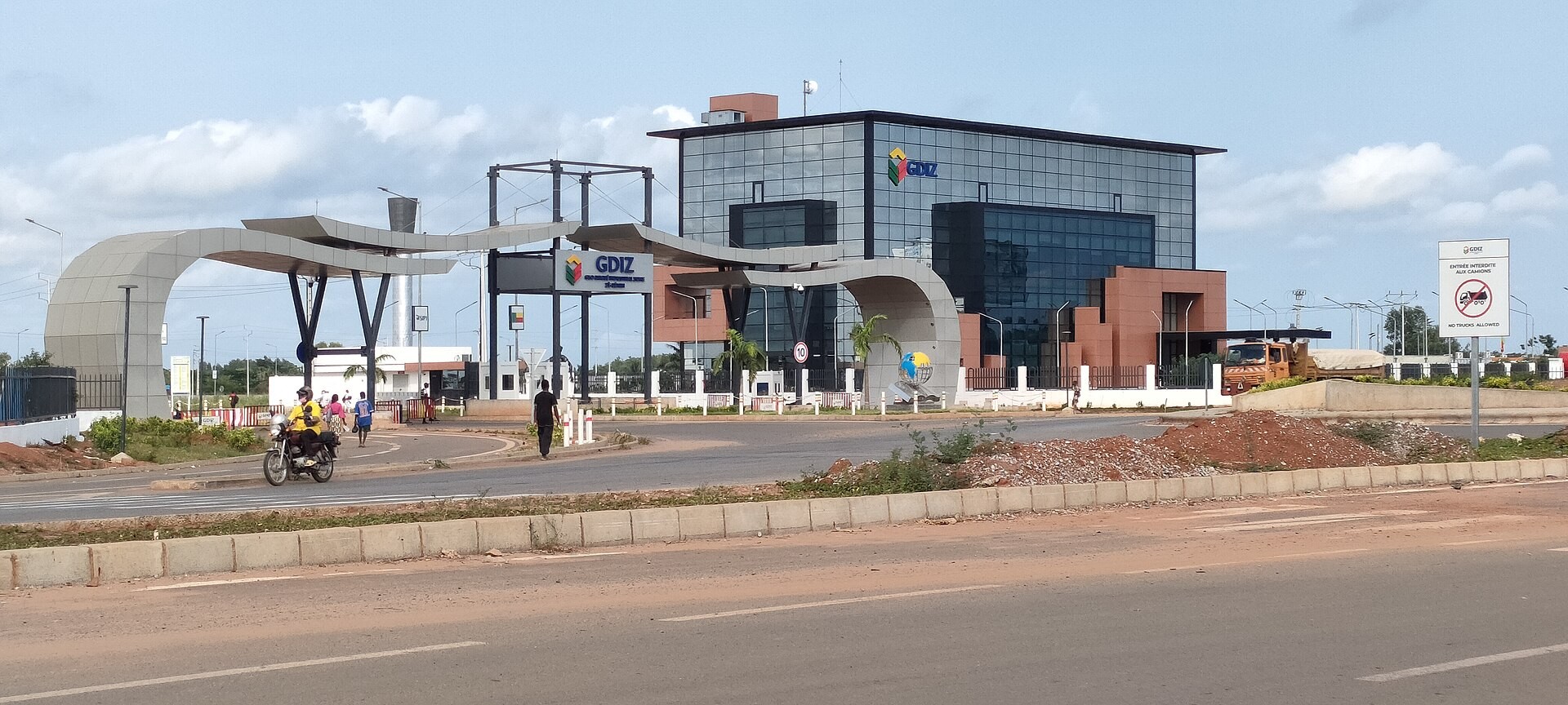 Entrance gate and administration building of the Glo-Djigbé Industrial Zone in Benin