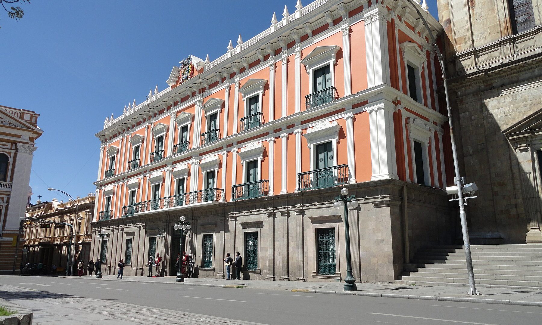 The Palacio Quemado, the government palace of Bolivia, seen from Plaza Murillo in La Paz