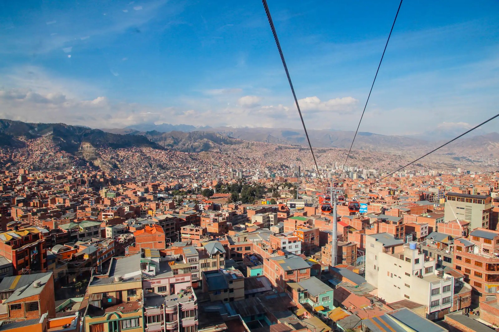 Rooftops of La Paz and El Alto seen from a cable car line on the Bolivian Altiplano