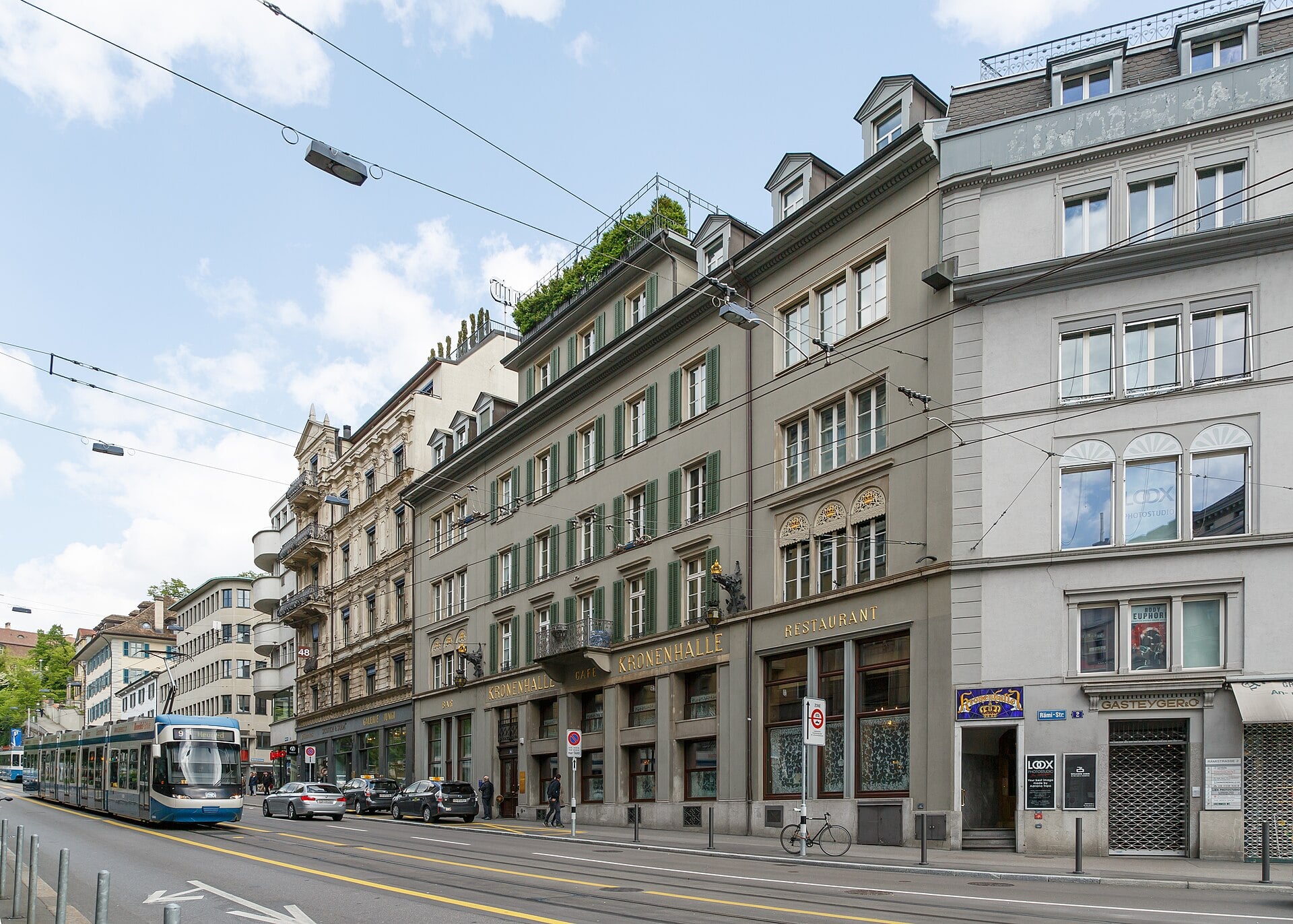 Kronenhalle restaurant building on Rämistrasse in Zurich, Switzerland