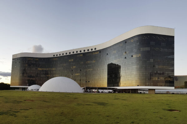 Headquarters of Brazil's Superior Electoral Court (TSE) in Brasília at dusk