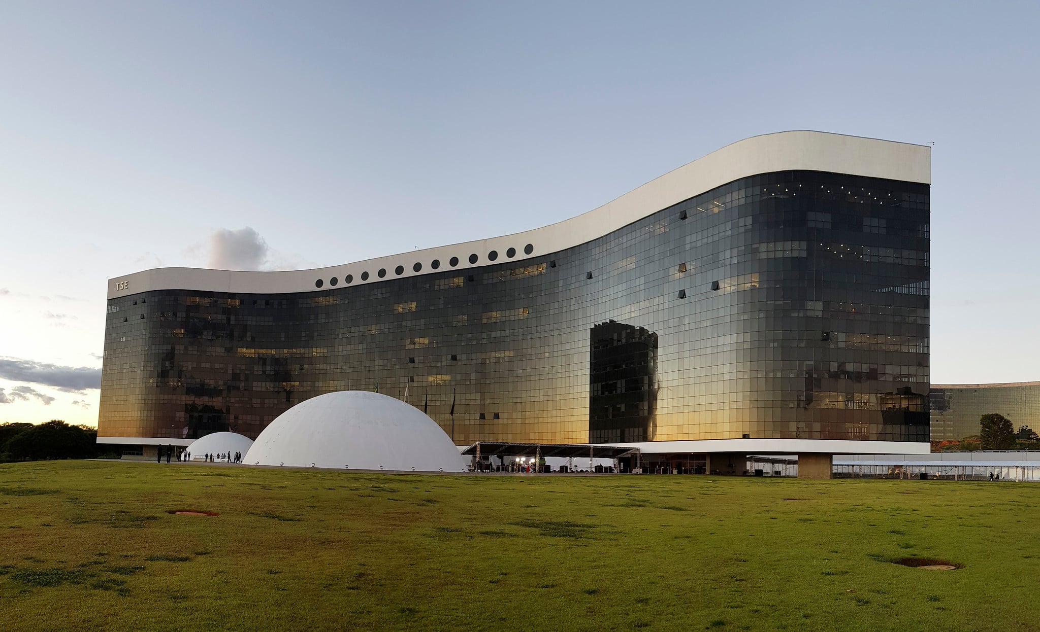 Headquarters of Brazil's Superior Electoral Court (TSE) in Brasília at dusk