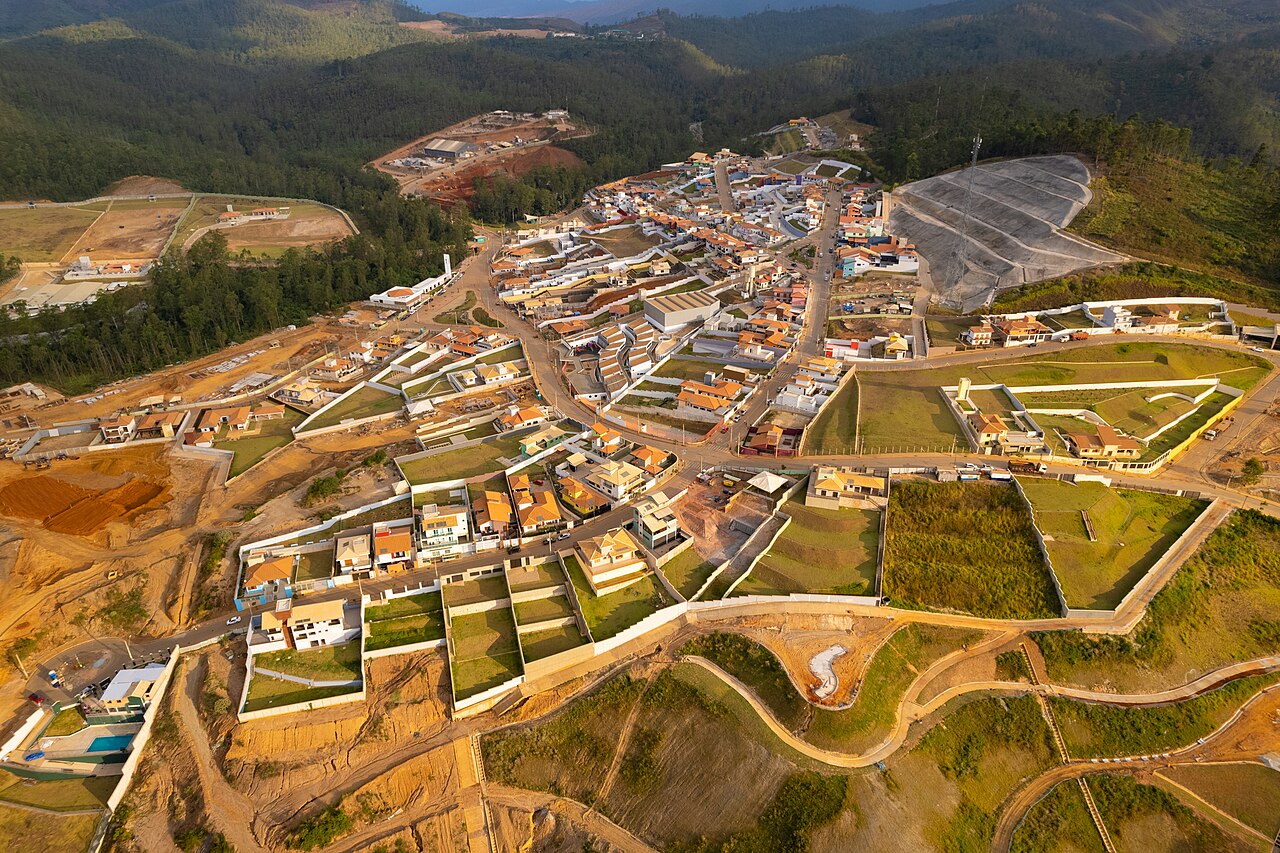 Aerial view of the new Bento Rodrigues resettlement in Mariana, Minas Gerais, built after the 2015 Fundão dam collapse