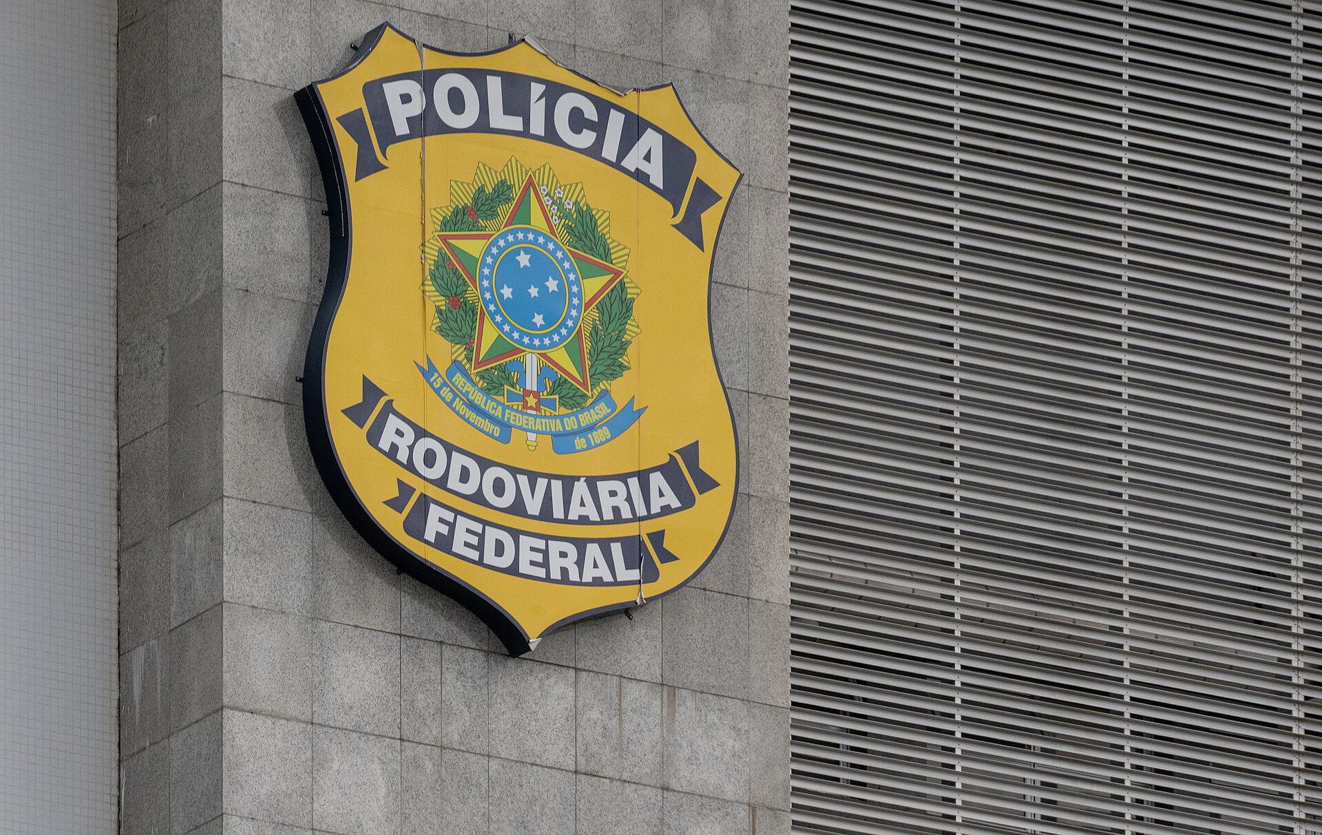 Badge of Brazil Federal Highway Police on a building wall