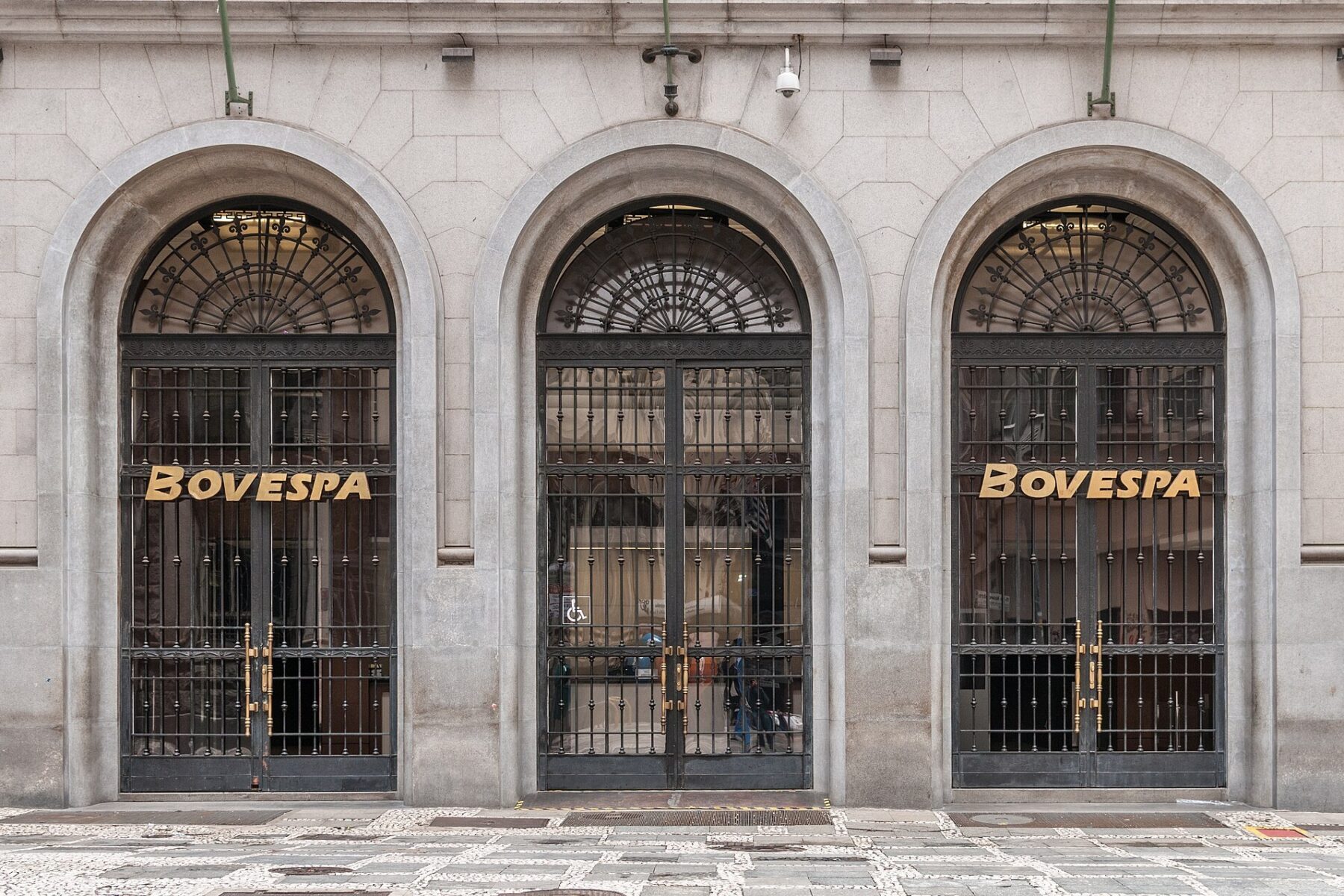 The Bovespa entrance with its arched doors in downtown São Paulo, home of Brazil's B3 stock exchange
