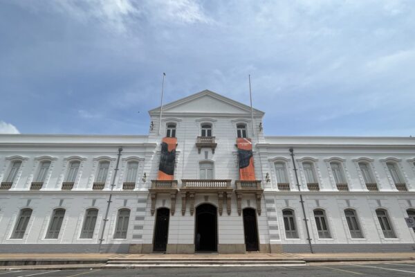 The white neoclassical facade of the Palácio Lauro Sodré in Belém, capital of the Brazilian state of Pará