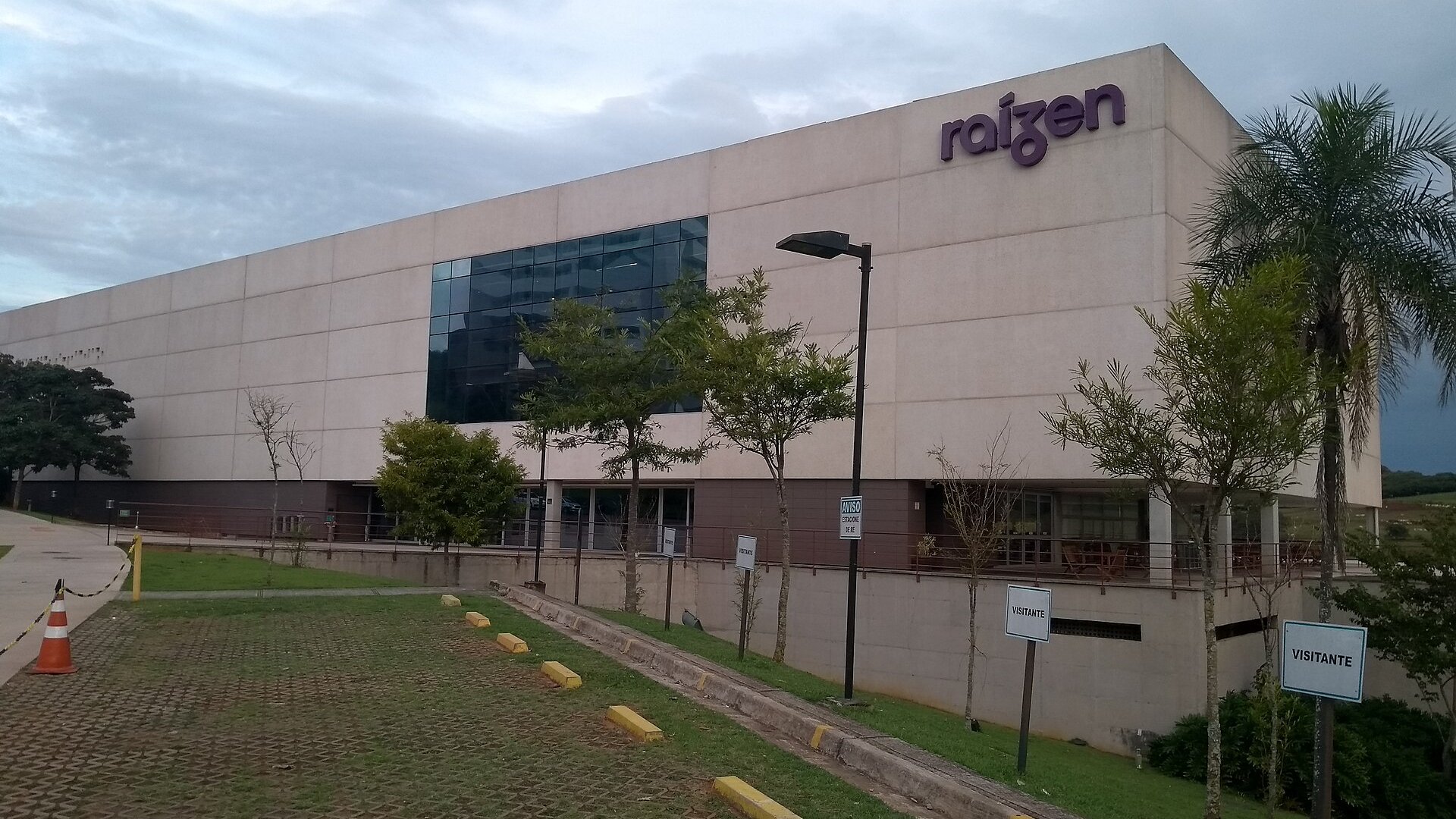 Raízen company building with the Raízen logo on its facade in Piracicaba, São Paulo state, Brazil