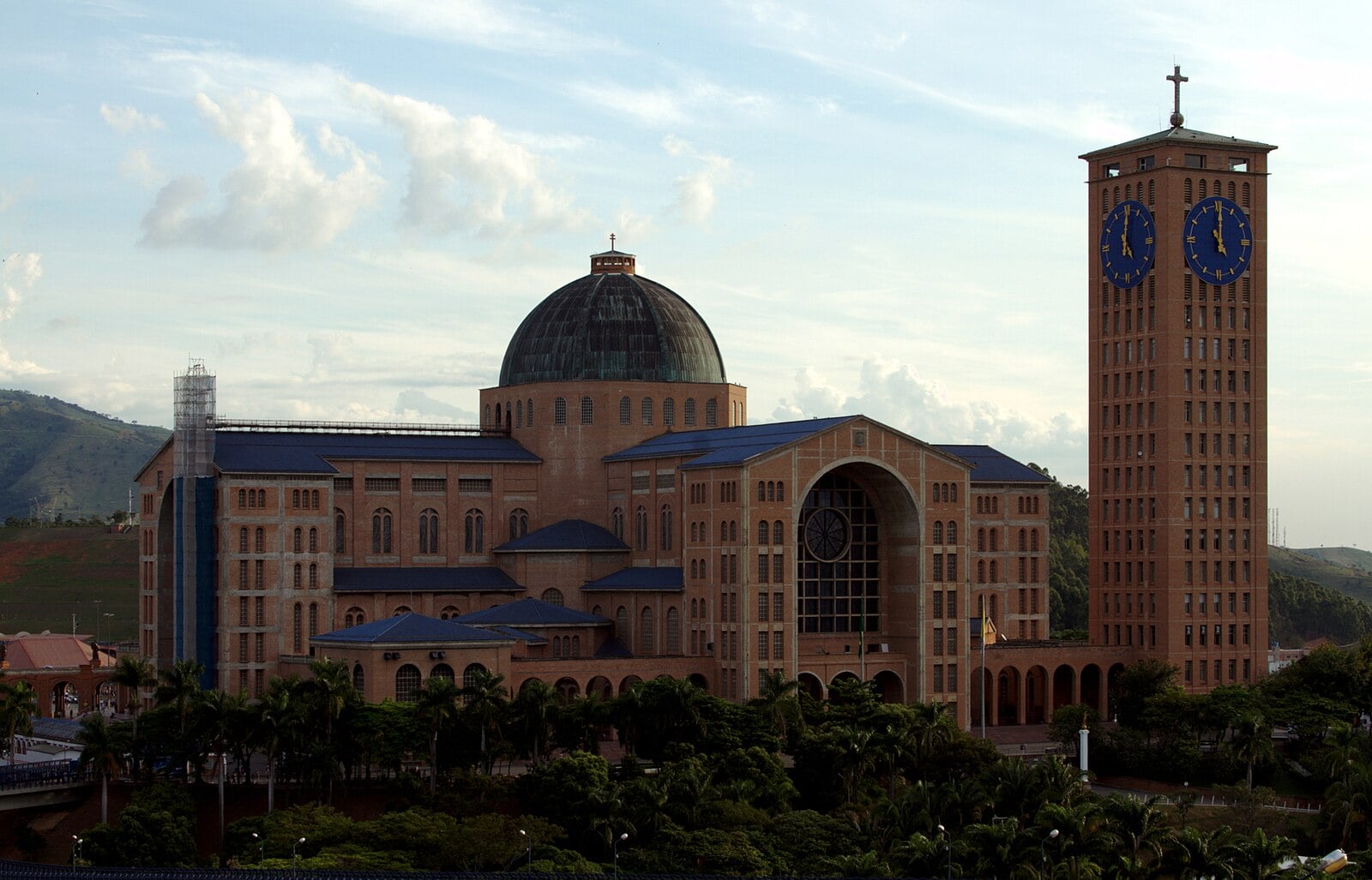 Brazil religion: the Basilica of Our Lady of Aparecida, the national Catholic shrine, seen from a hill above the town