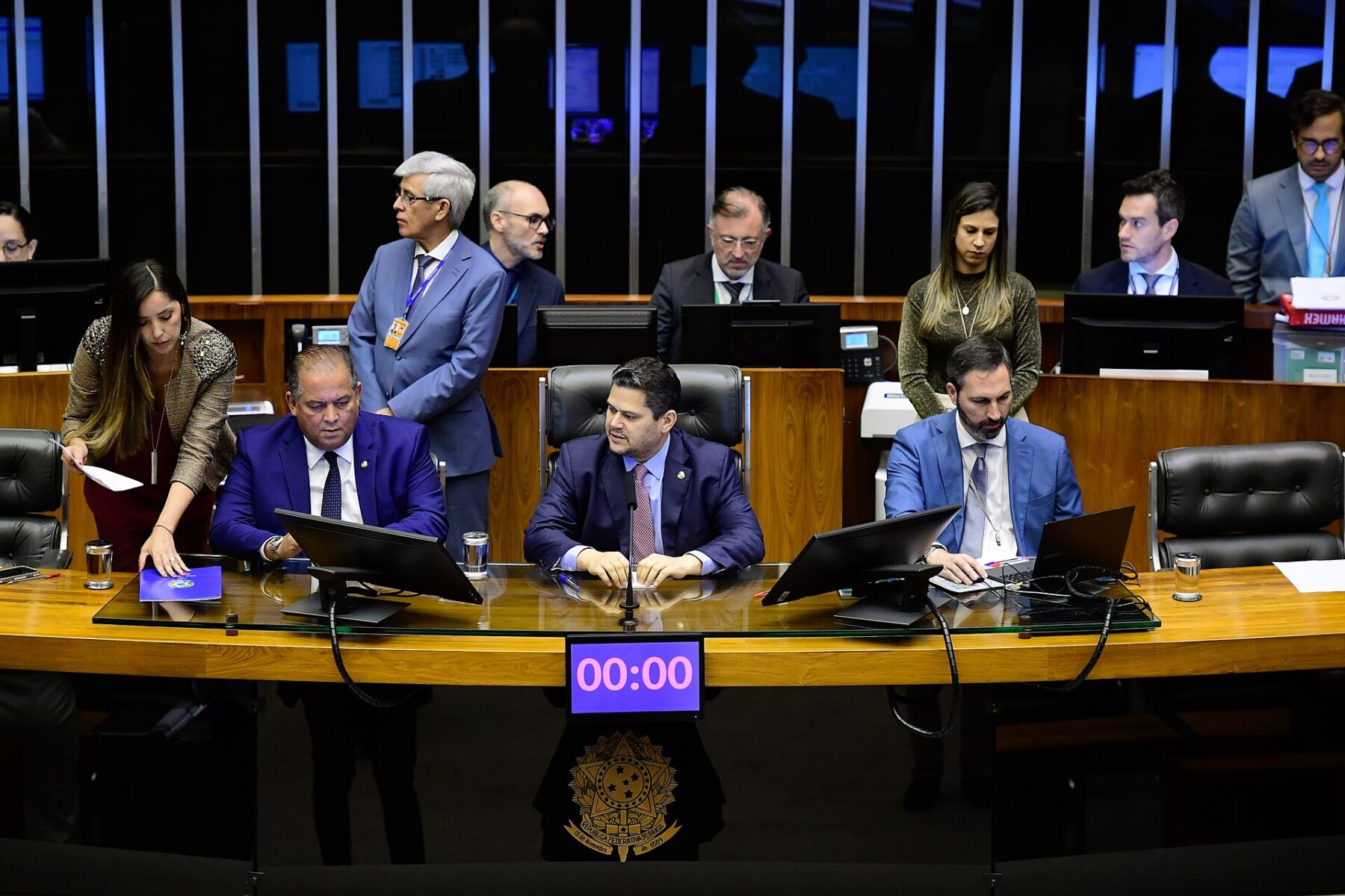 The presiding table in the plenary of Brazil's Chamber of Deputies in Brasília during a joint session of Congress