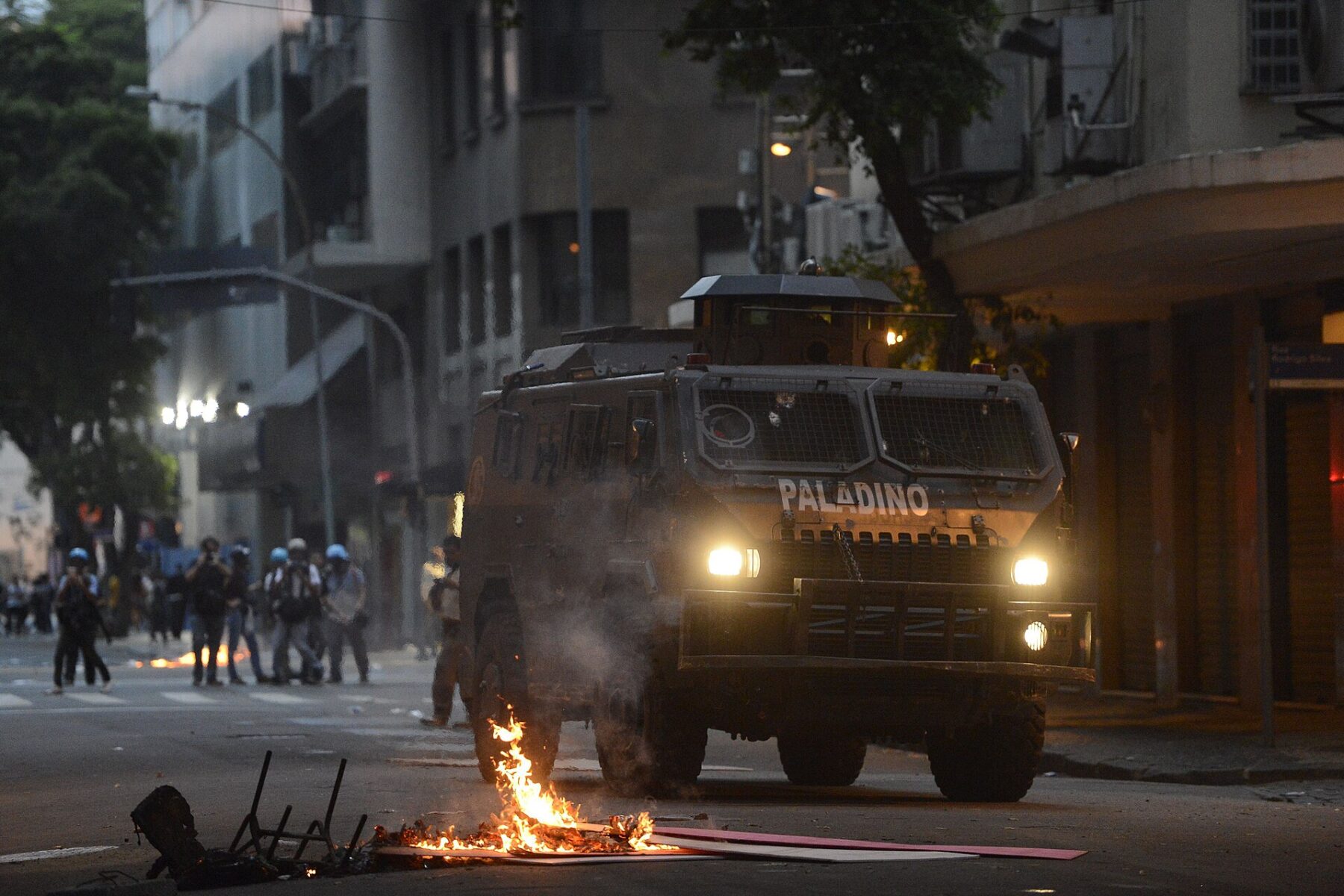 Rio military police armoured vehicle on a street in central Rio de Janeiro