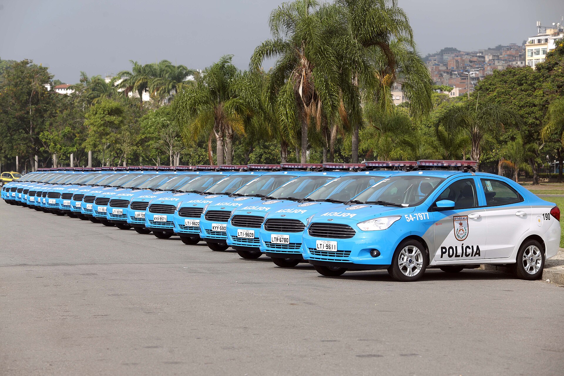 Rio de Janeiro military police patrol cars lined up in rows