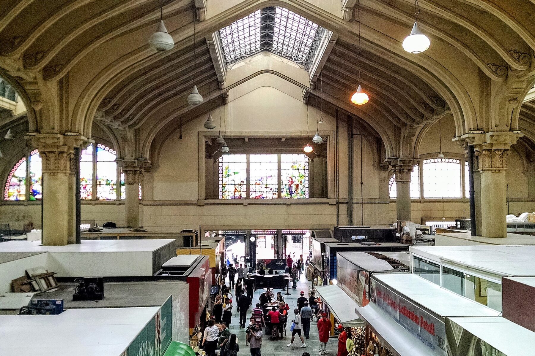 Shoppers and diners in the main hall of the Municipal Market (Mercadão) in central São Paulo, Brazil