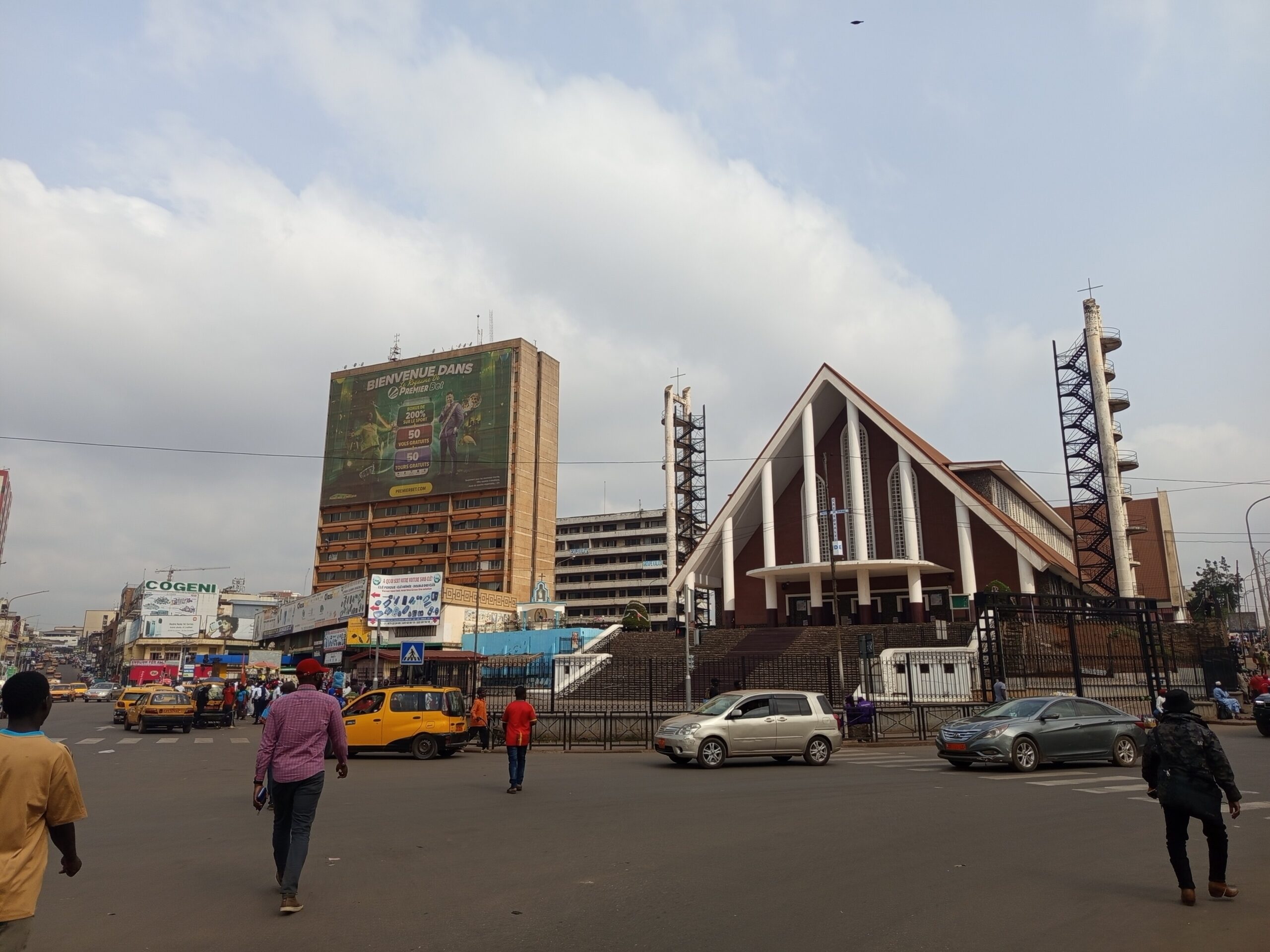 Street outside the cathedral in central Yaounde, Cameroon