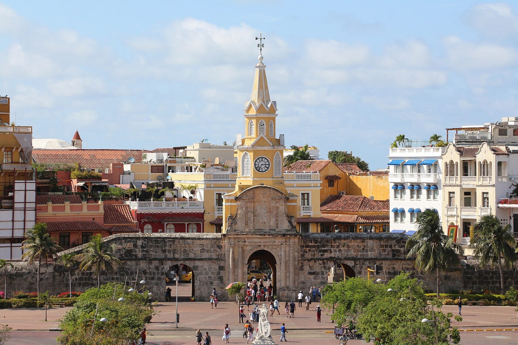 The Puerta del Reloj clock tower gate into the walled city of Cartagena, Colombia