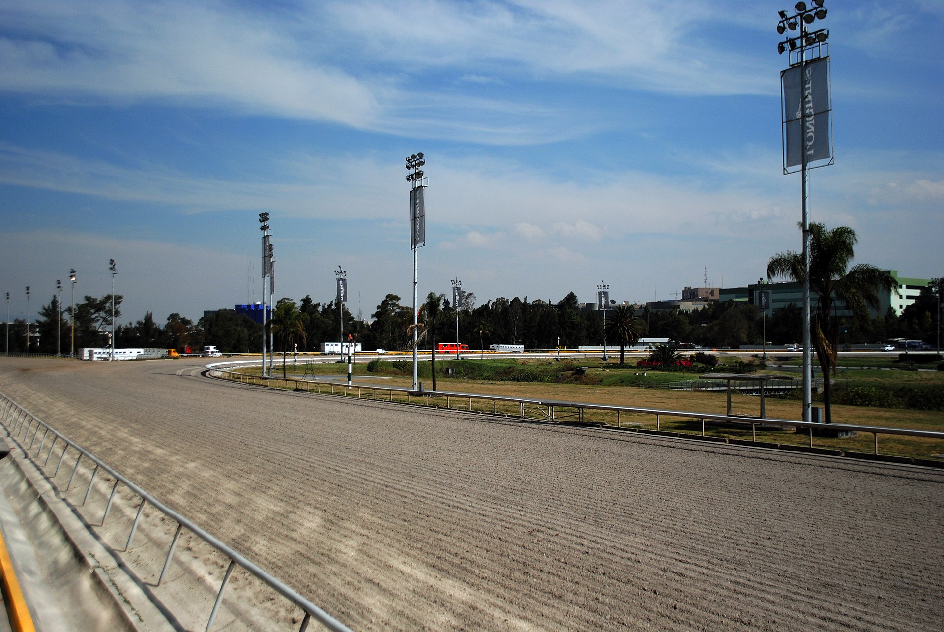 The empty dirt track at the Hipódromo de las Américas racecourse in Mexico City