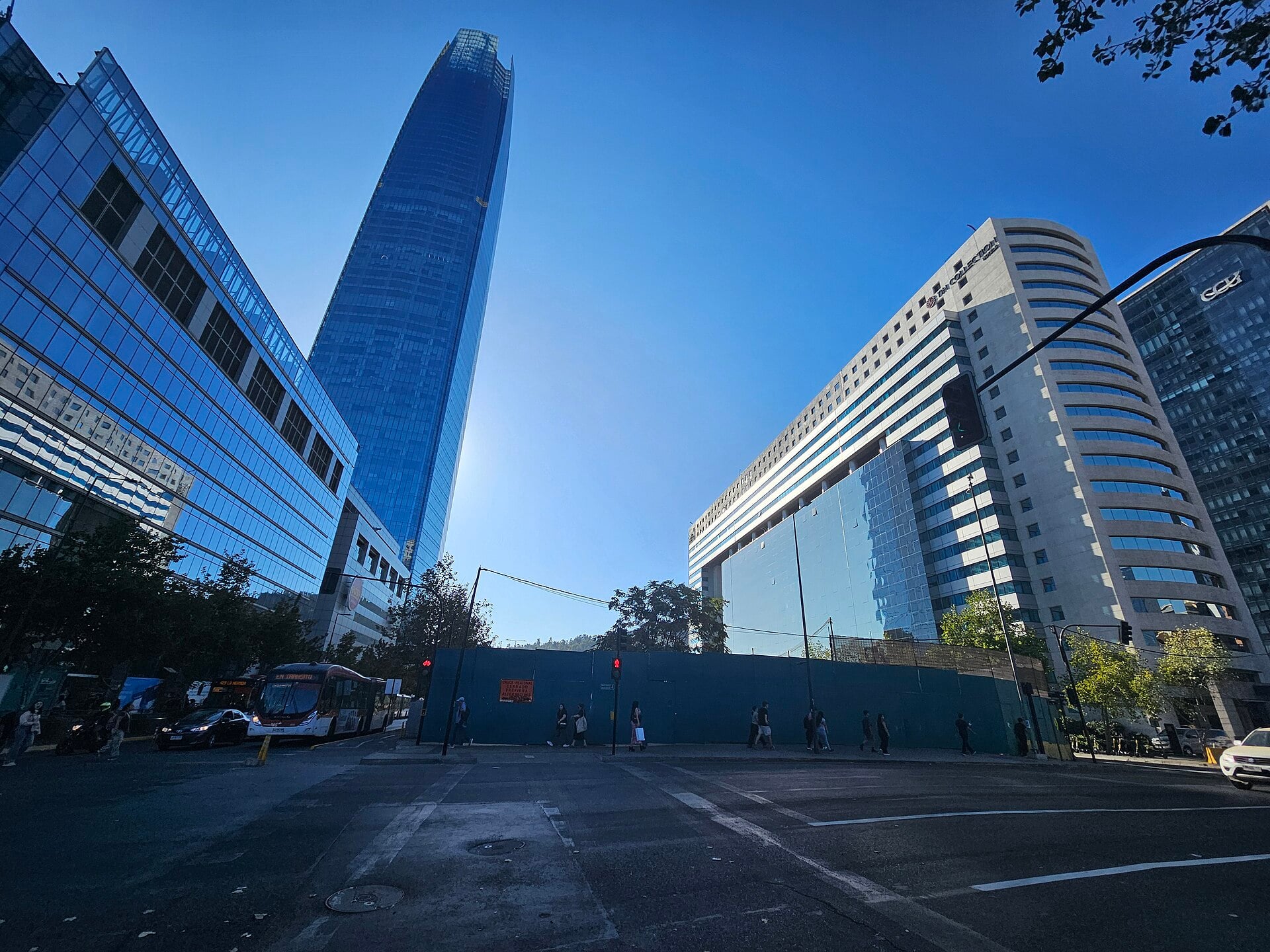 The Gran Torre Santiago and neighbouring office towers in the Costanera Center area of Santiago, Chile