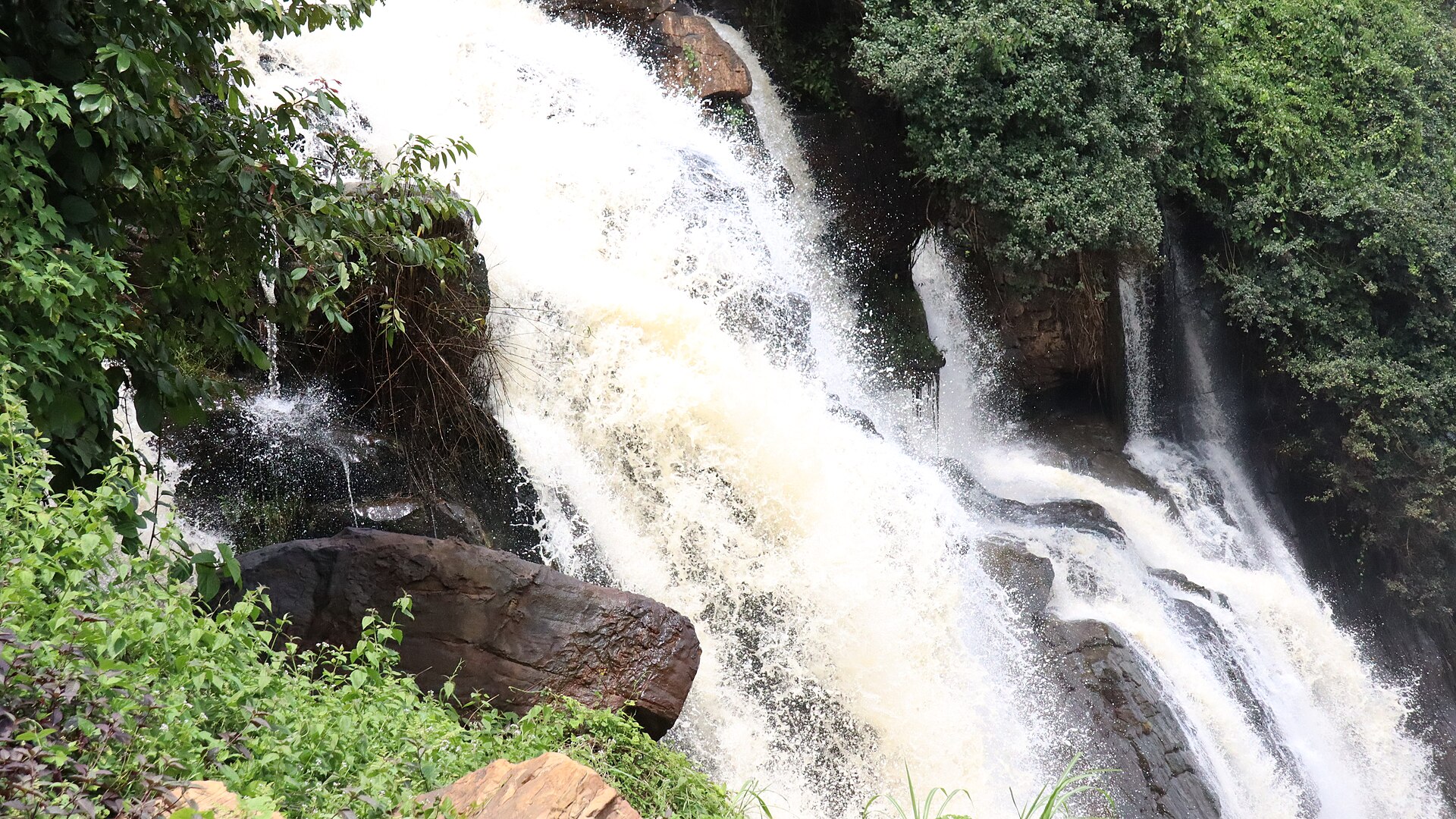 The Boali waterfalls in the Central African Republic, surrounded by green forest